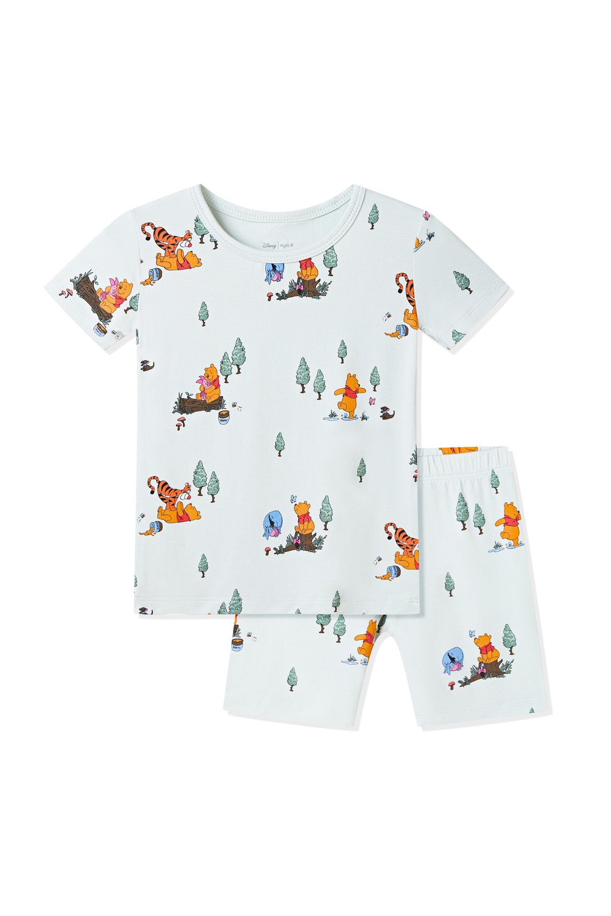 Short Sleeve Pajamas in Winnie the Pooh Hundred Acre Wood print on a white background