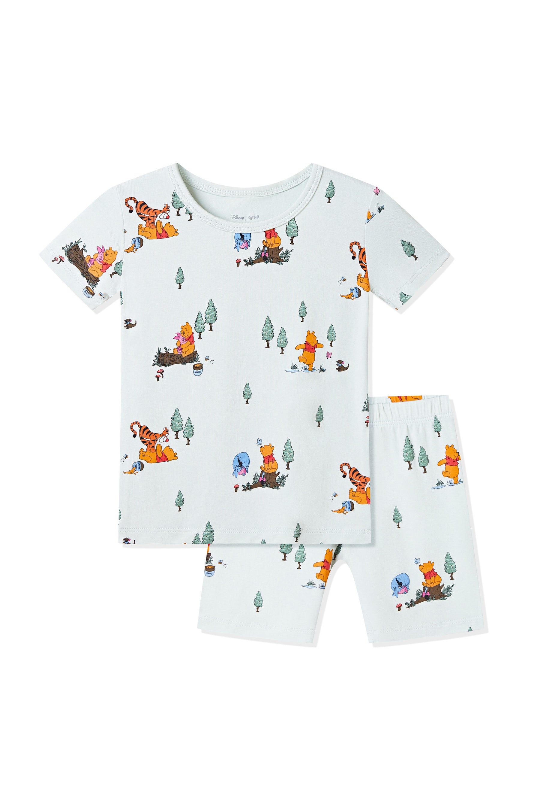Short Sleeve Pajamas in Winnie the Pooh Hundred Acre Wood print on a white background