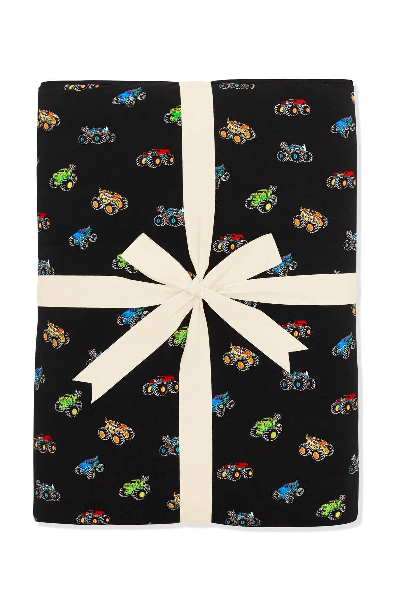 Youth Blanket in Monster Truck 2.5 packed with ribbon on white background