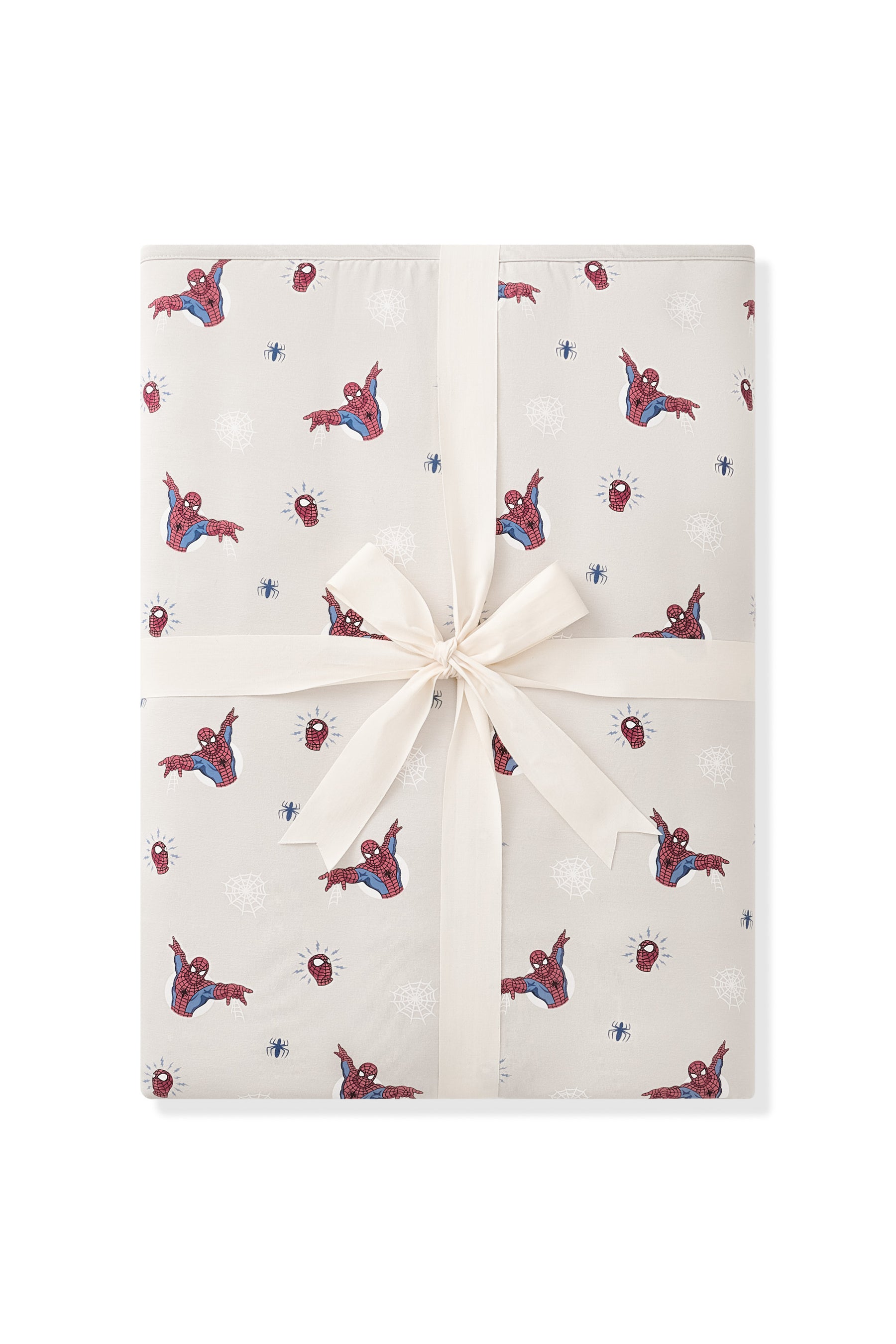 Oat Youth Blanket with Spider-Man 2.5 print packed with ribbon on a white background
