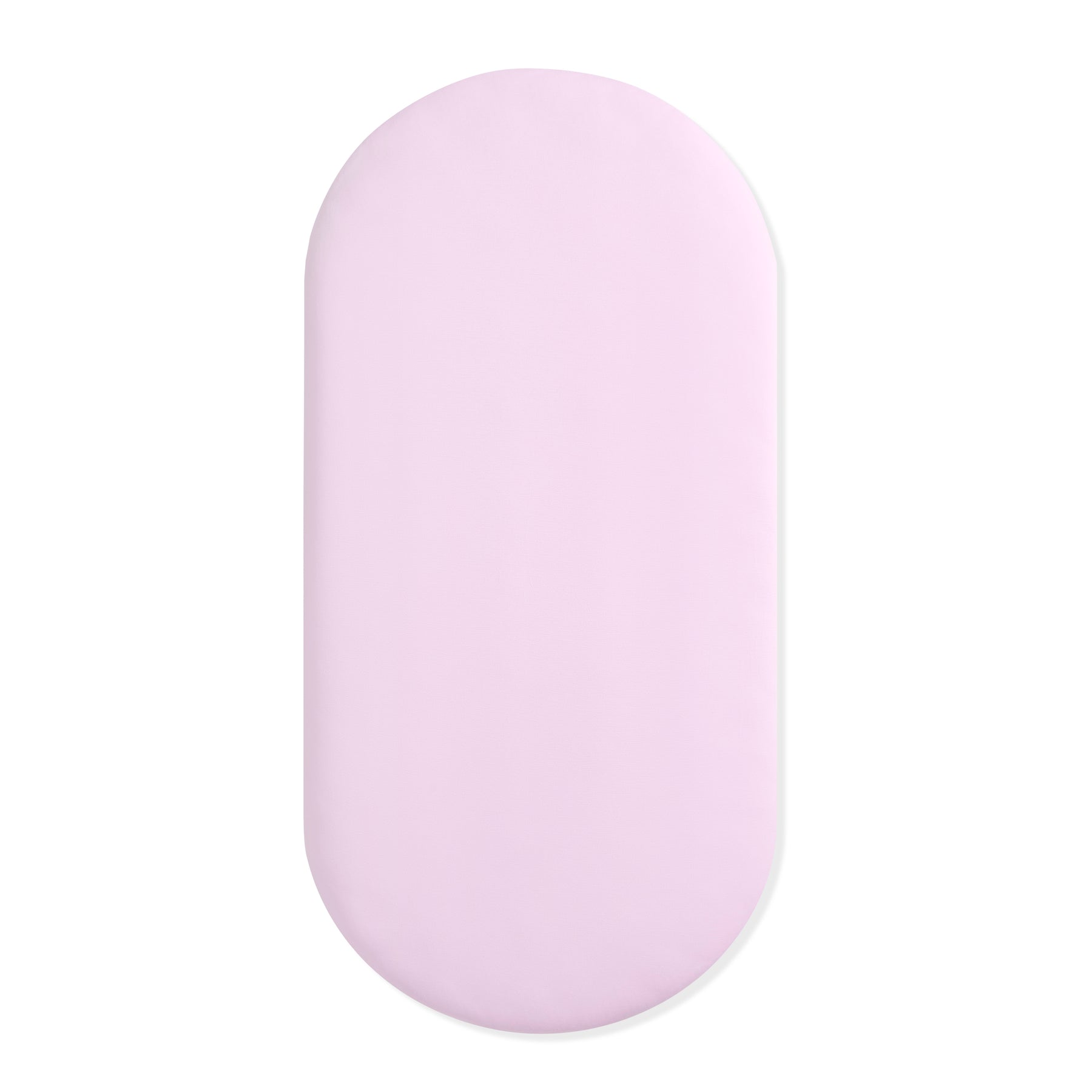 Light purple oval bassinet sheet on a white background