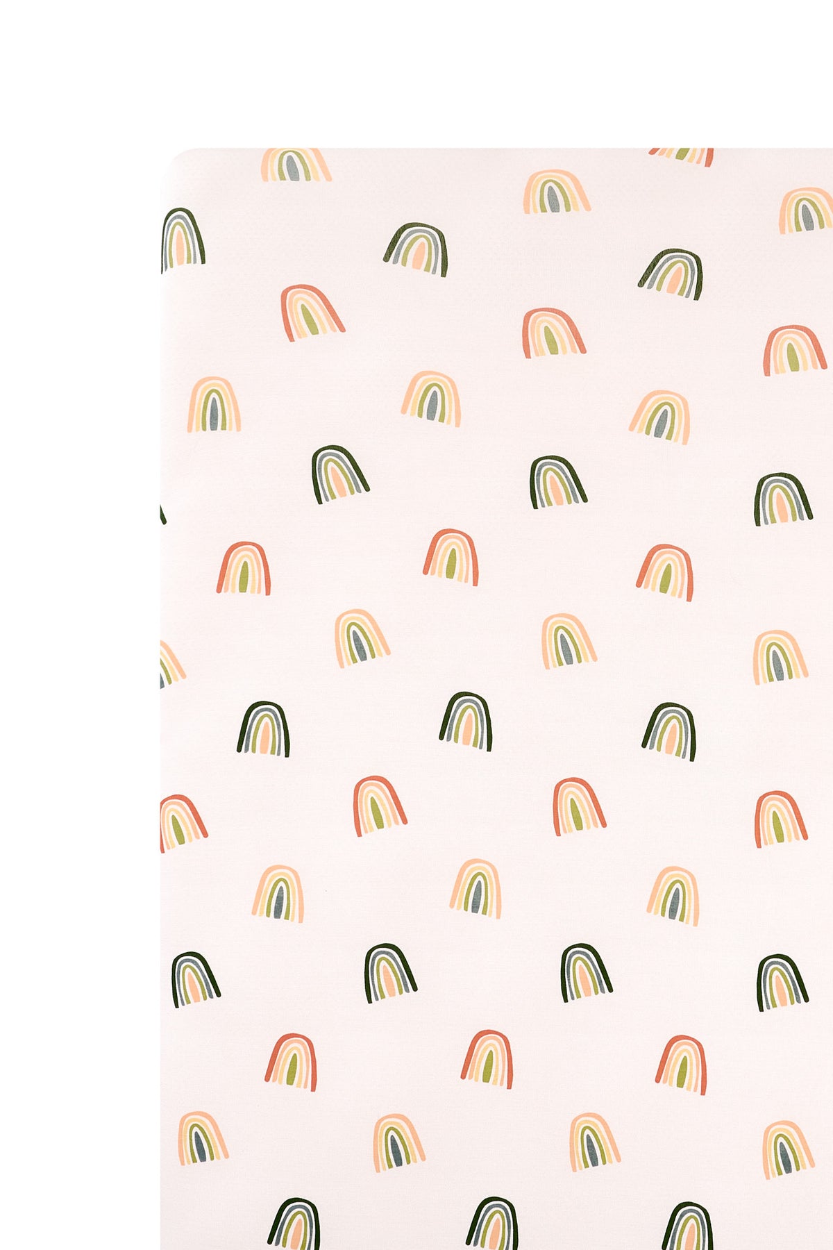 Vanilla cream Mini Crib Sheet in Retro Rainbow print on a white background