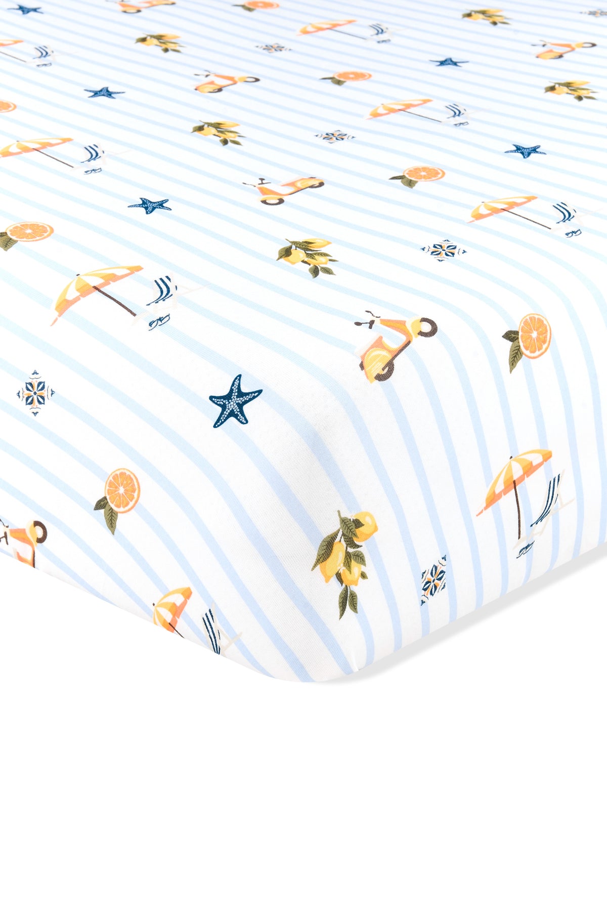 Corner of the Crib Sheet in Amalfi Coast on a crib mattress