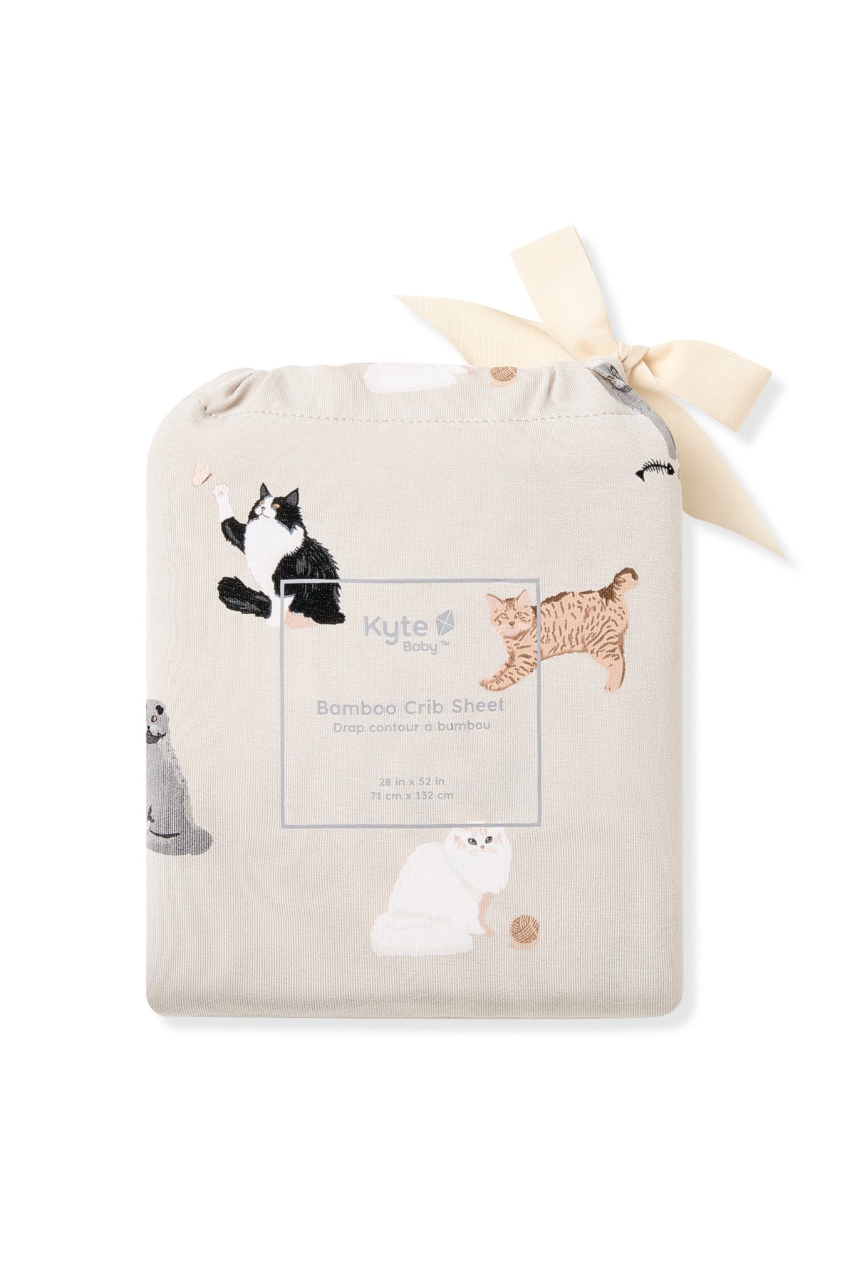 Crib Sheet in Fluffy Cat shown in its packaging
