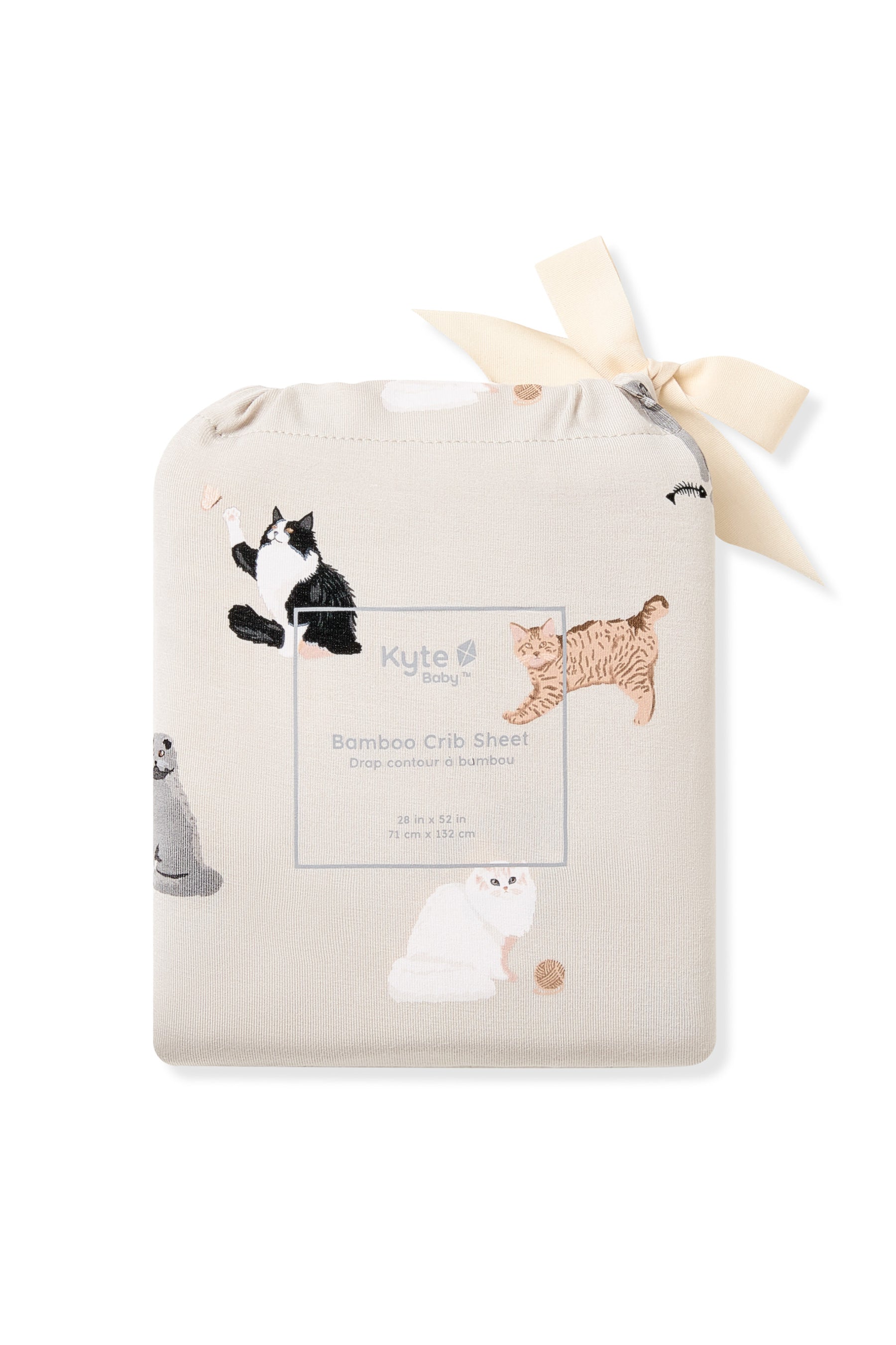 Crib Sheet in Fluffy Cat shown in its packaging