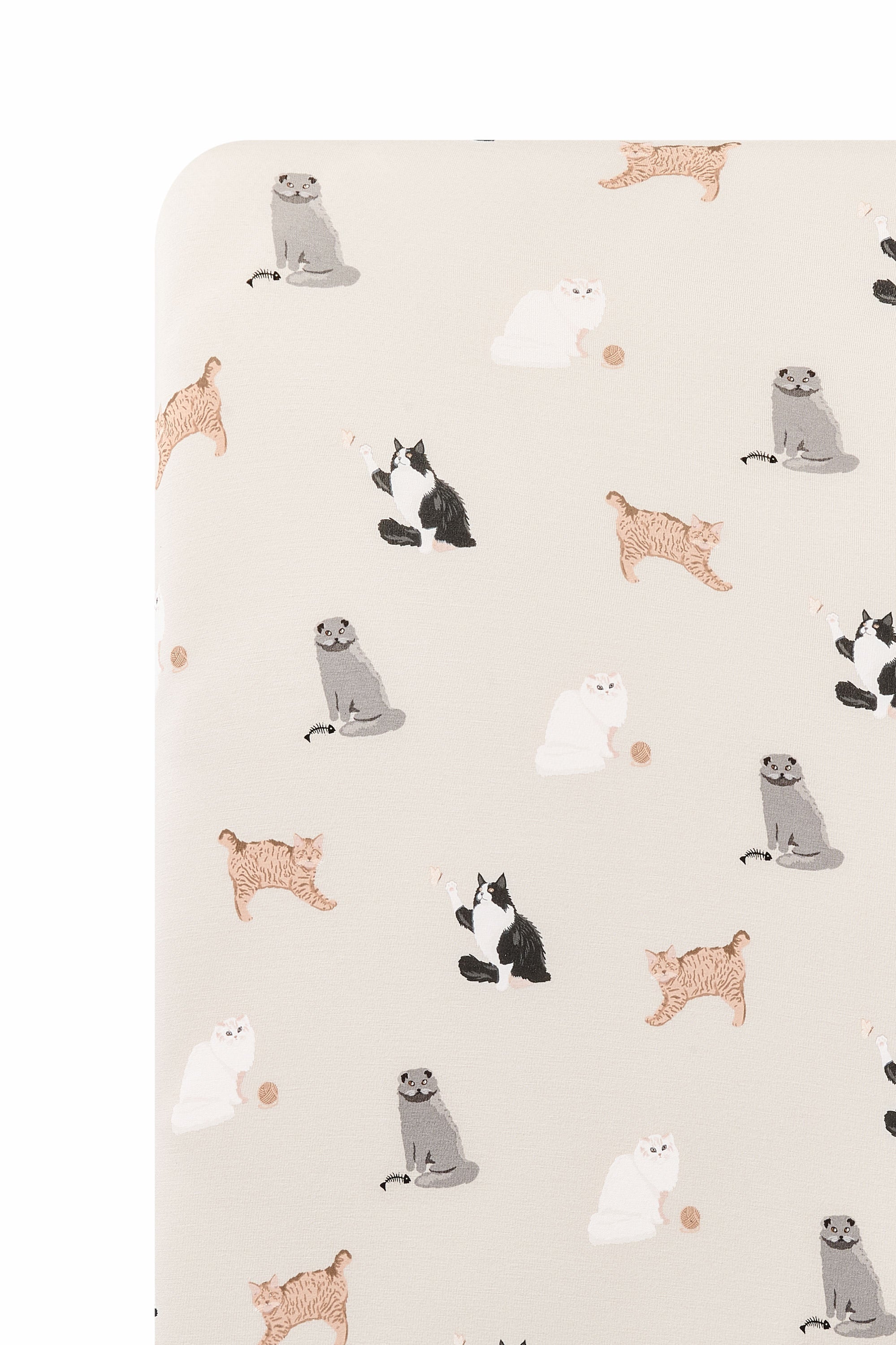 Close up of the Crib Sheet in Fluffy Cat on a mattress