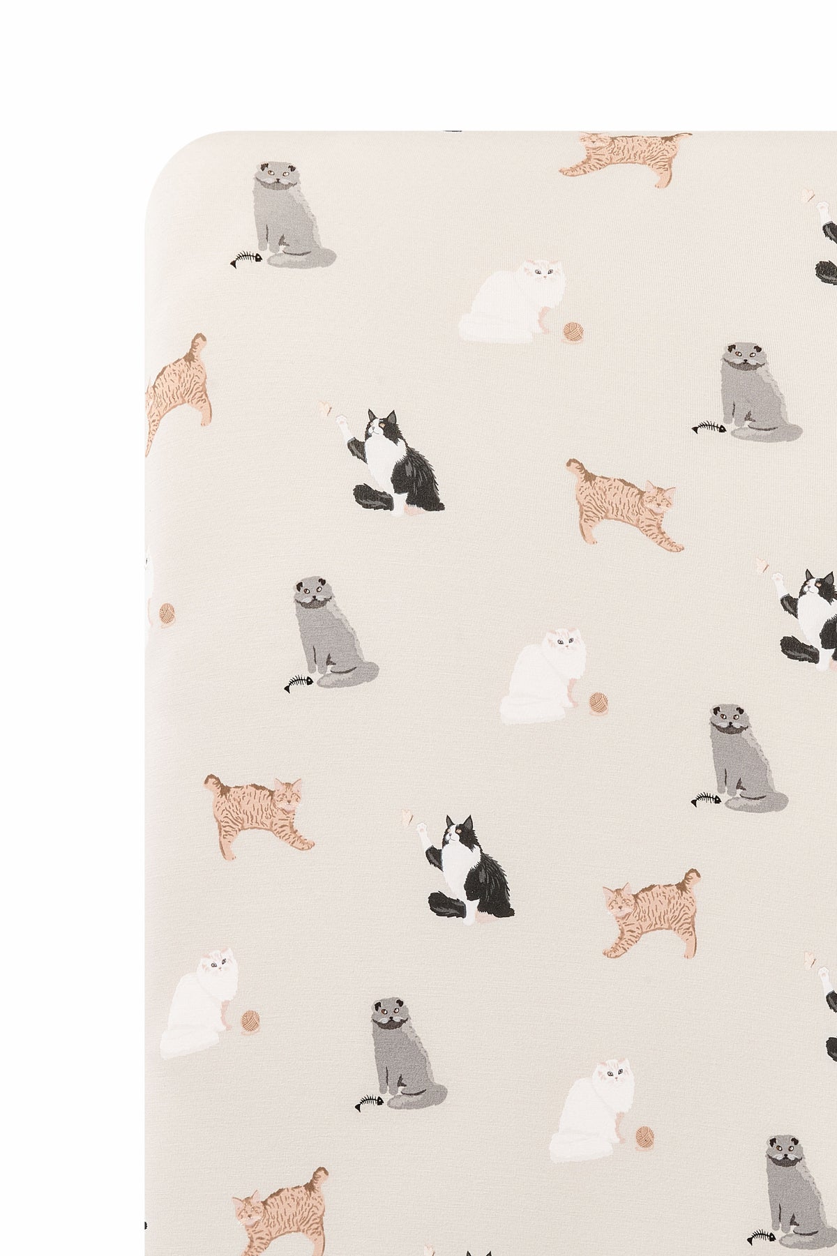 Close up of the Crib Sheet in Fluffy Cat on a mattress
