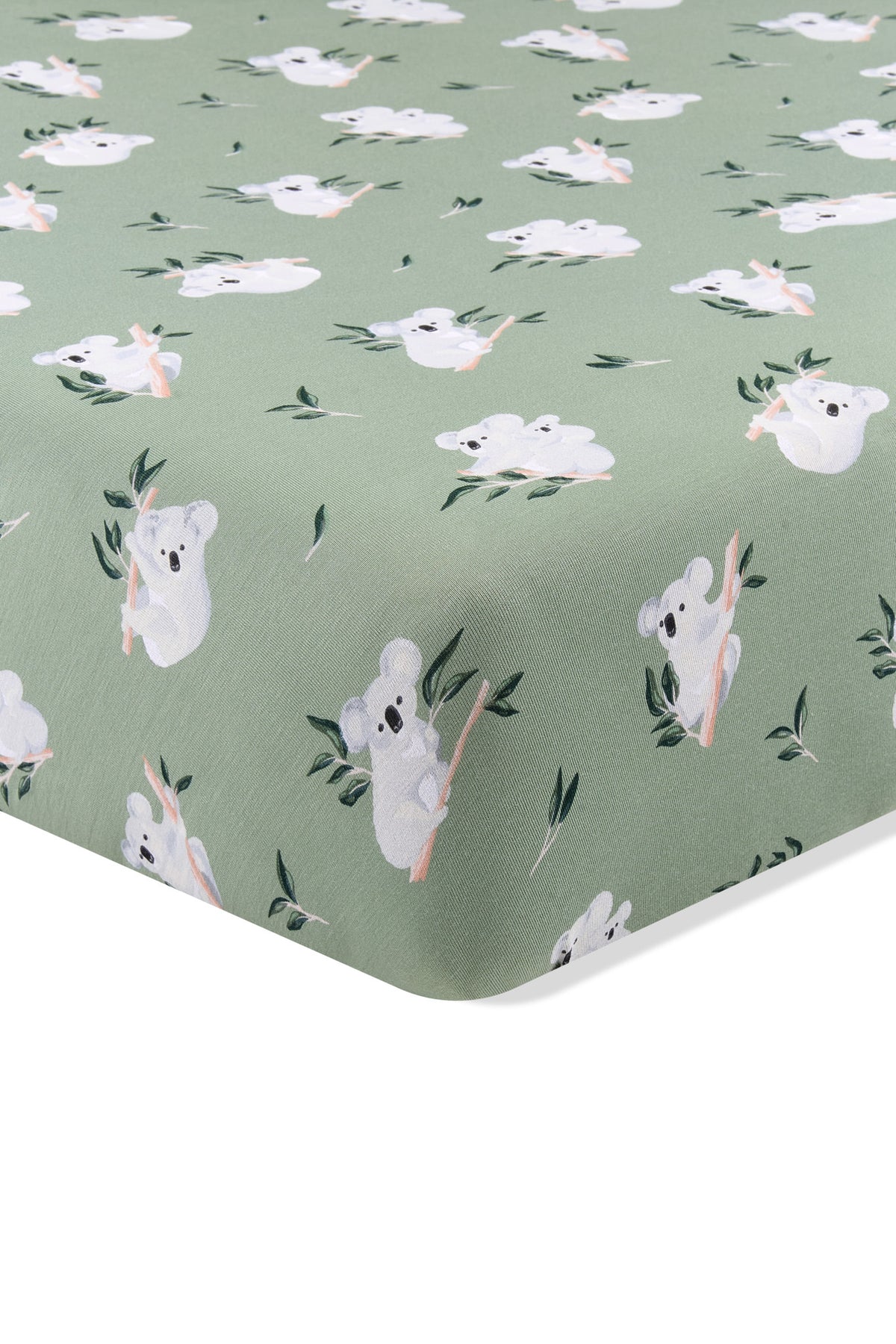 Corner of the Crib Sheet in Koala on a mattress