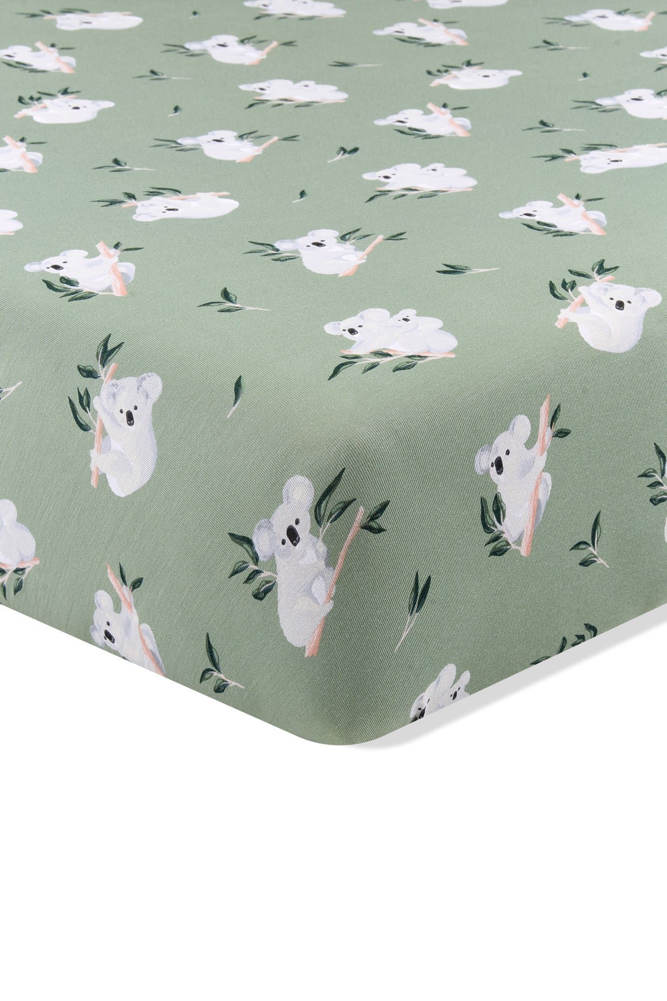 Corner of the Crib Sheet in Koala on a mattress