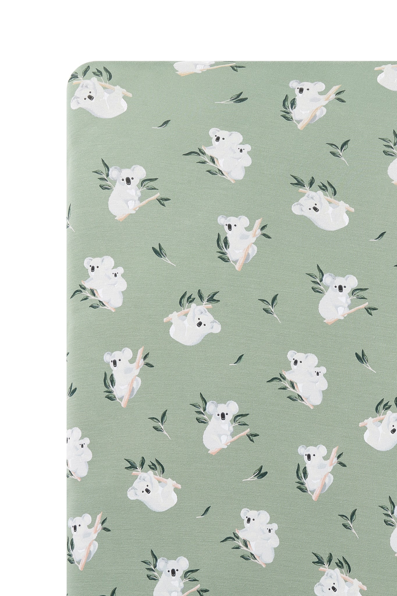 Close up of the Crib Sheet in Koala on a mattress