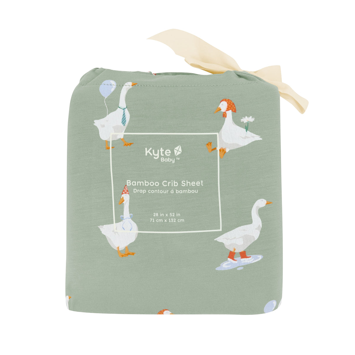 Crib Sheet in Silly Goose shown in its packaging