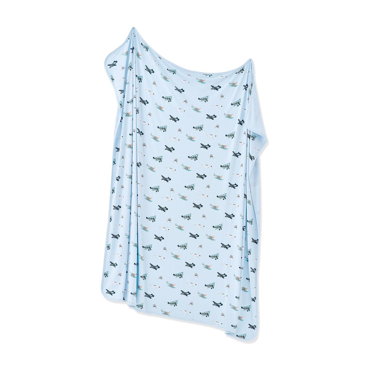 Swaddle Blanket in Take Off shown unswaddled