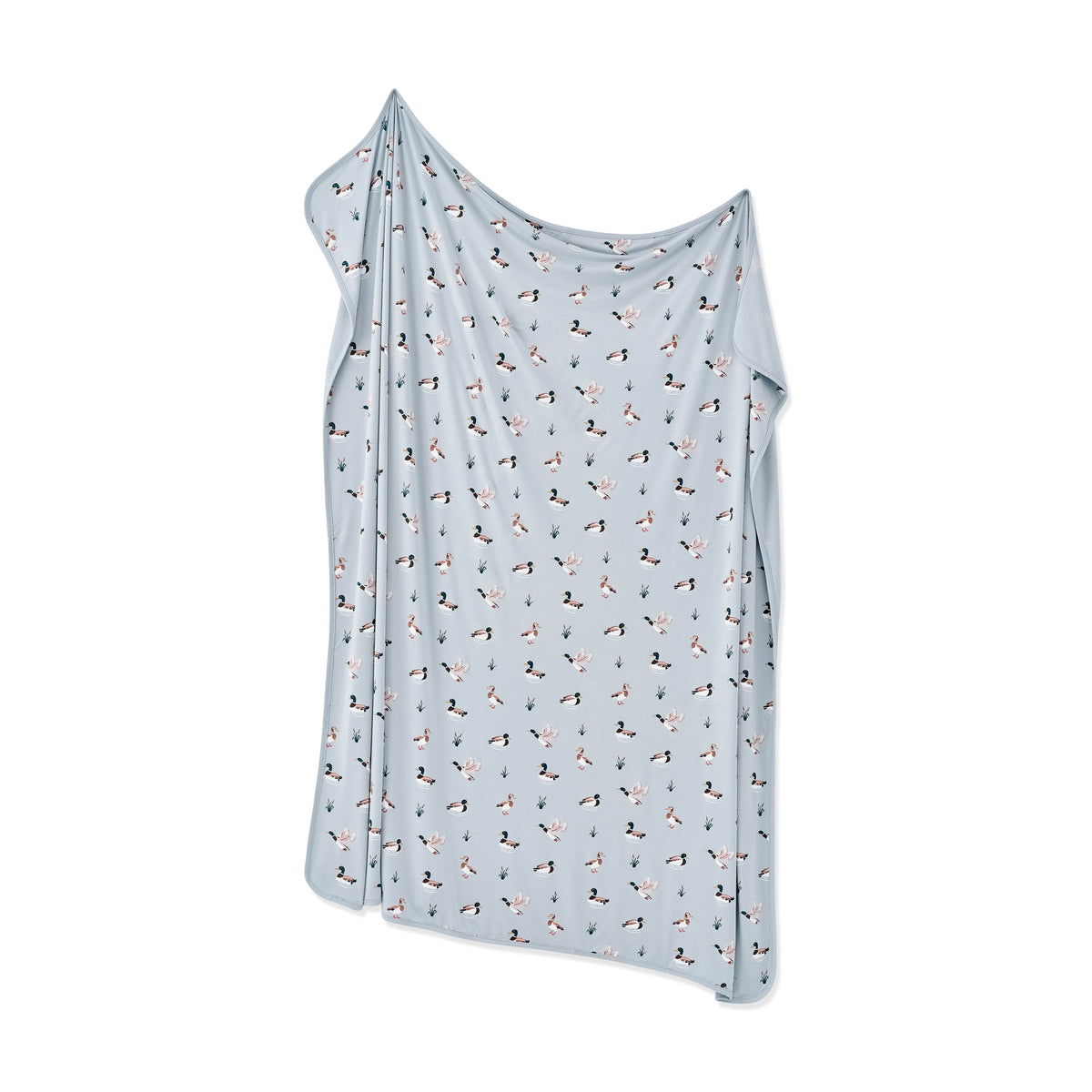 Swaddle Blanket in Mallard Duck shown unswaddled on a white background