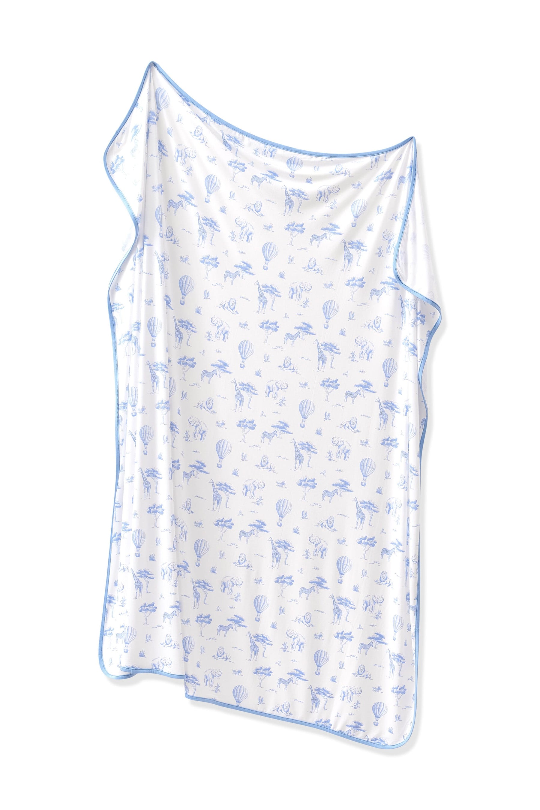 Swaddle Blanket in Toile Safari shown unswaddled