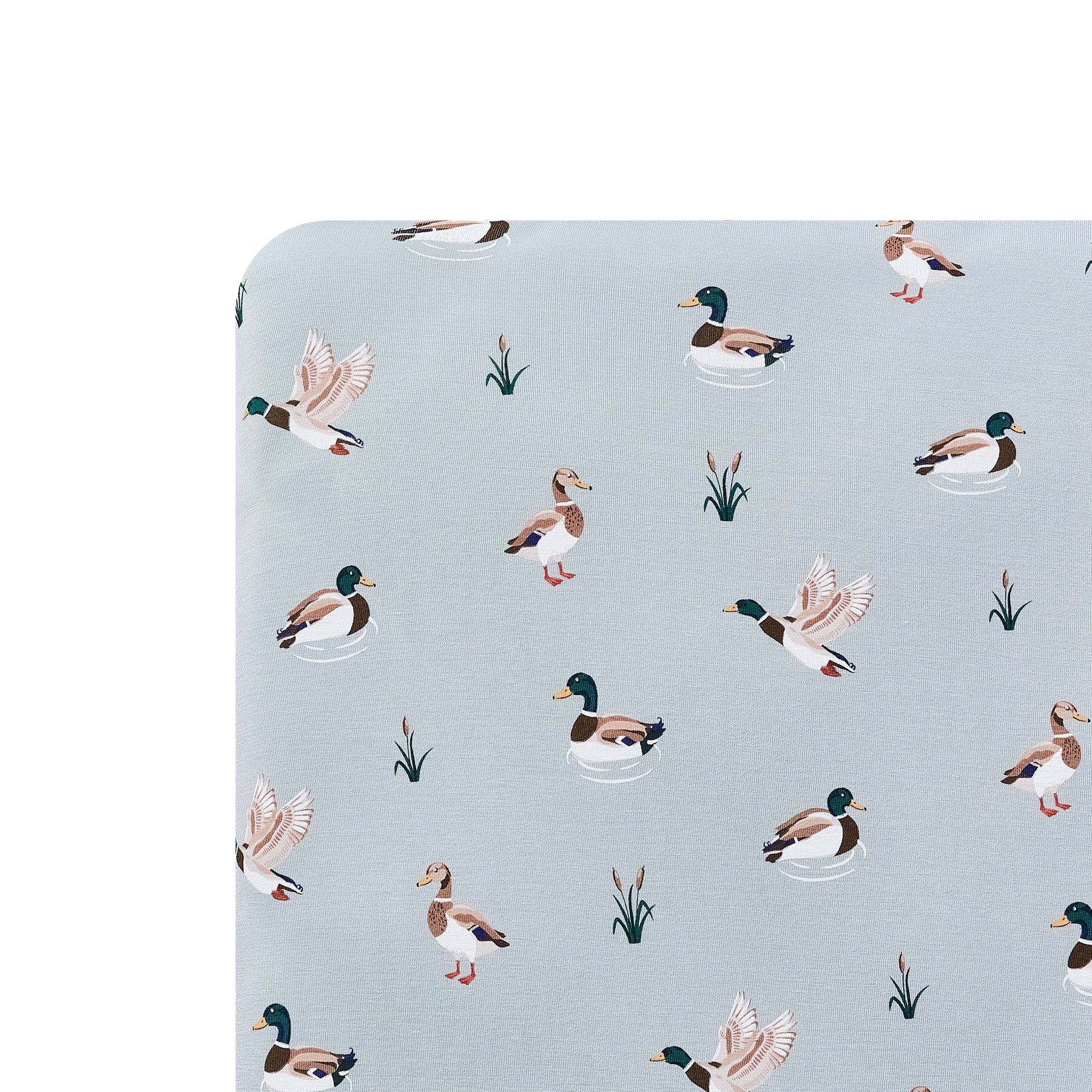 Close up of the Twin Sheet in Mallard Duck shown on a mattress