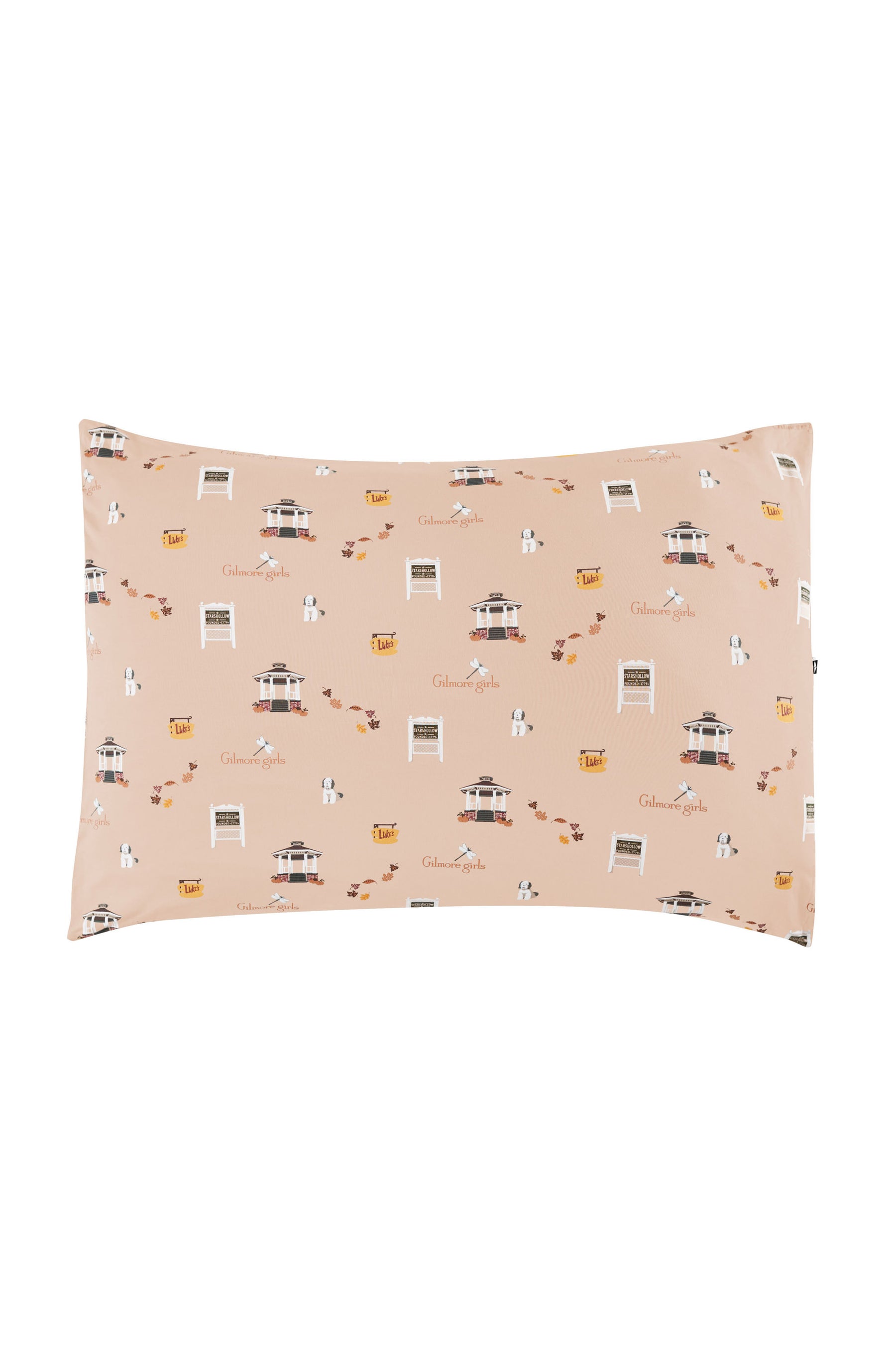 Pillowcase with a pattern of Gilmore Girls elements on a beige background