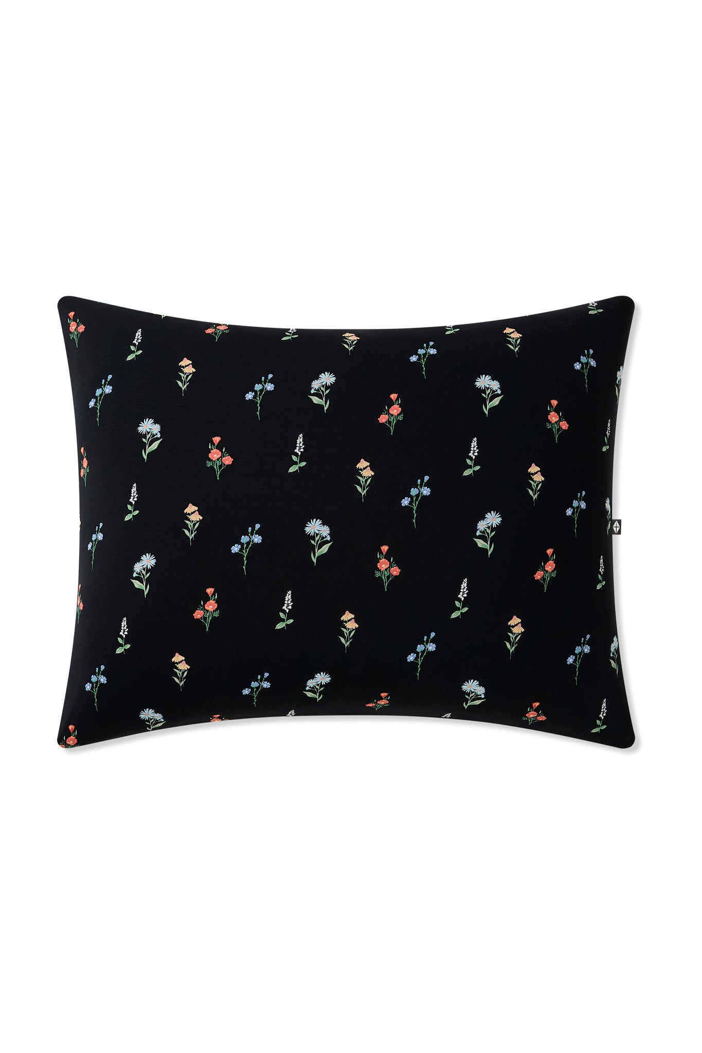 Black Standard Pillowcase in Wildflower print on a white background