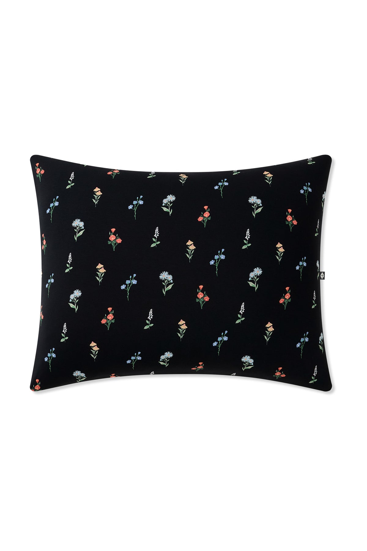 Black Standard Pillowcase in Wildflower print on a white background