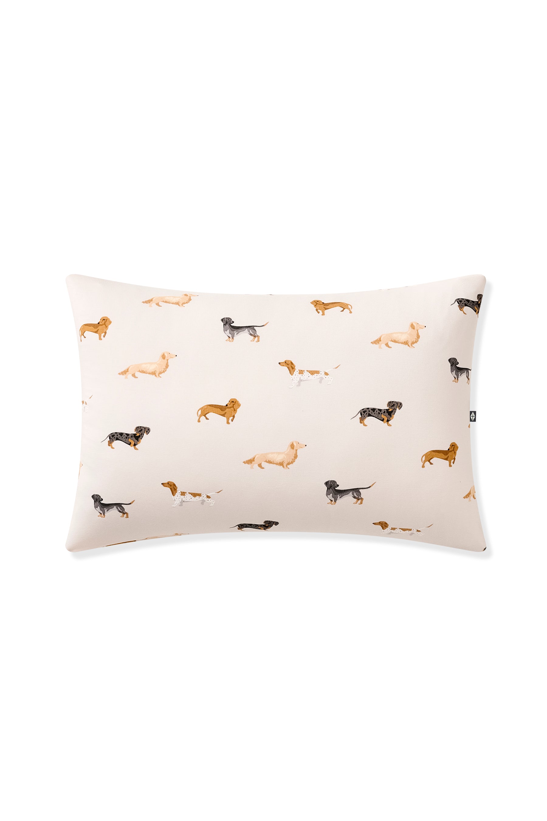 Beige Toddler Pillowcase with Dachshund print on a white background
