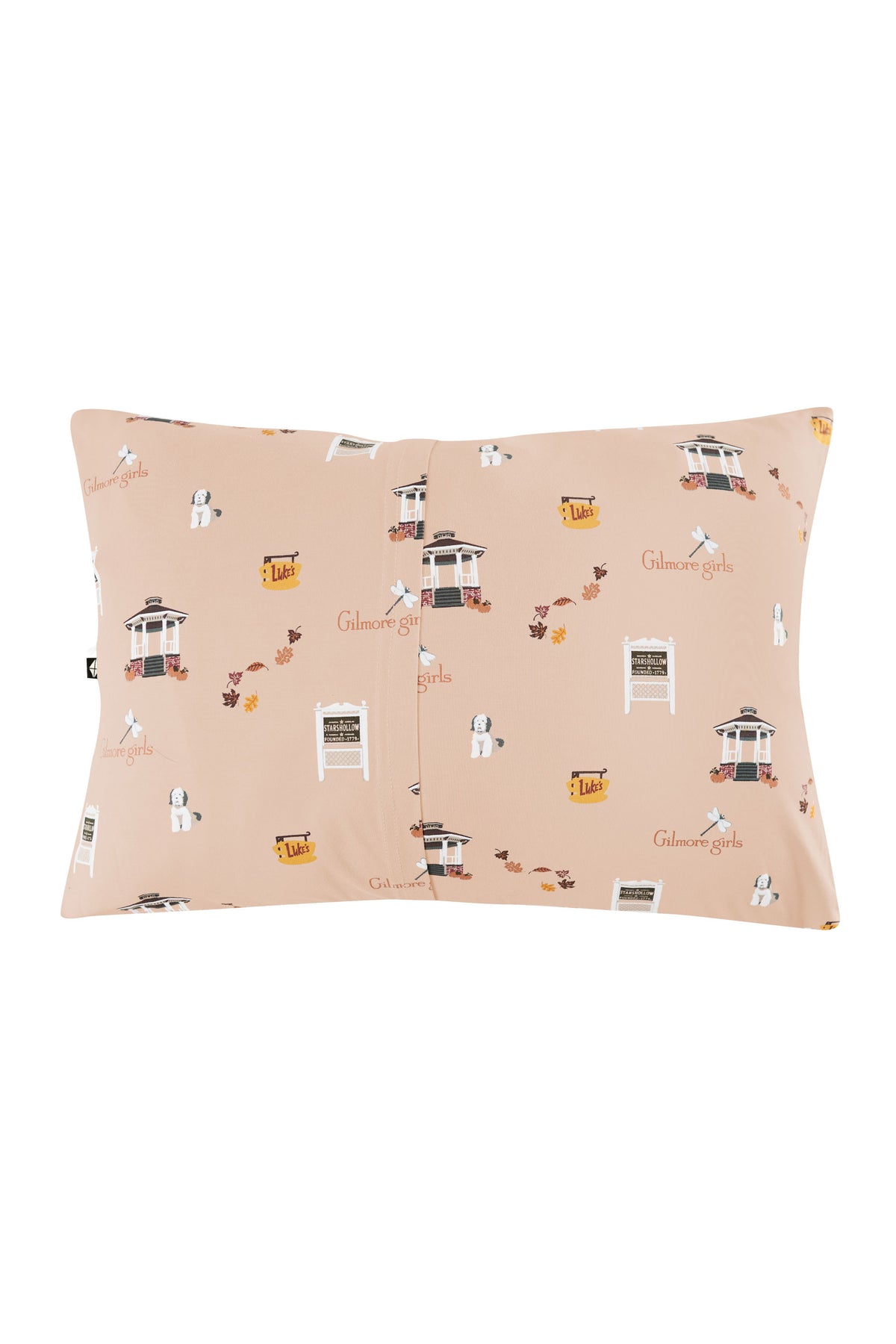 Pillowcase with 'Gilmore Girls' theme design on a beige background