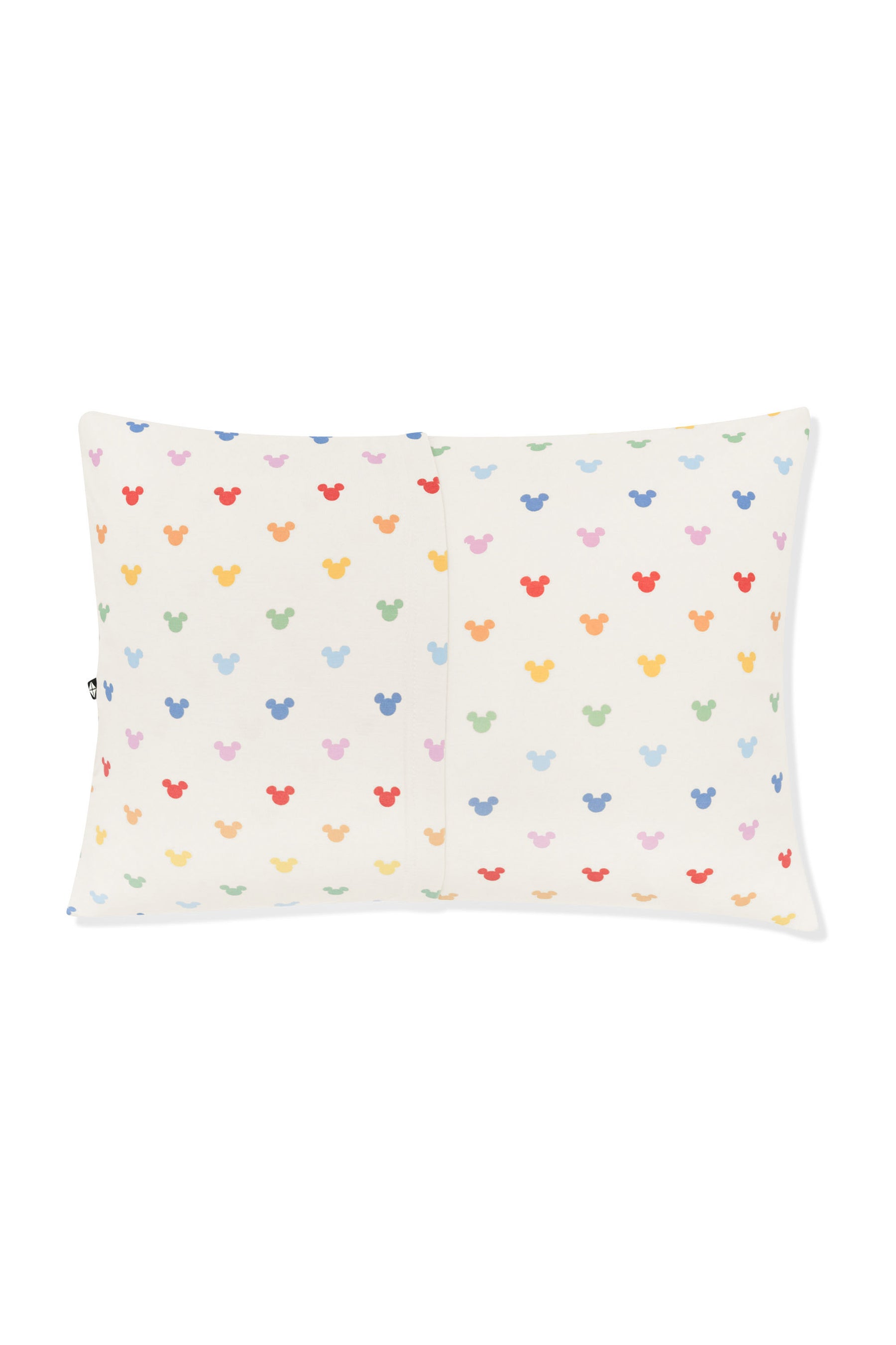 Back side of Toddler Pillowcase in Pastel Mickey Mouse pattern on an oat background