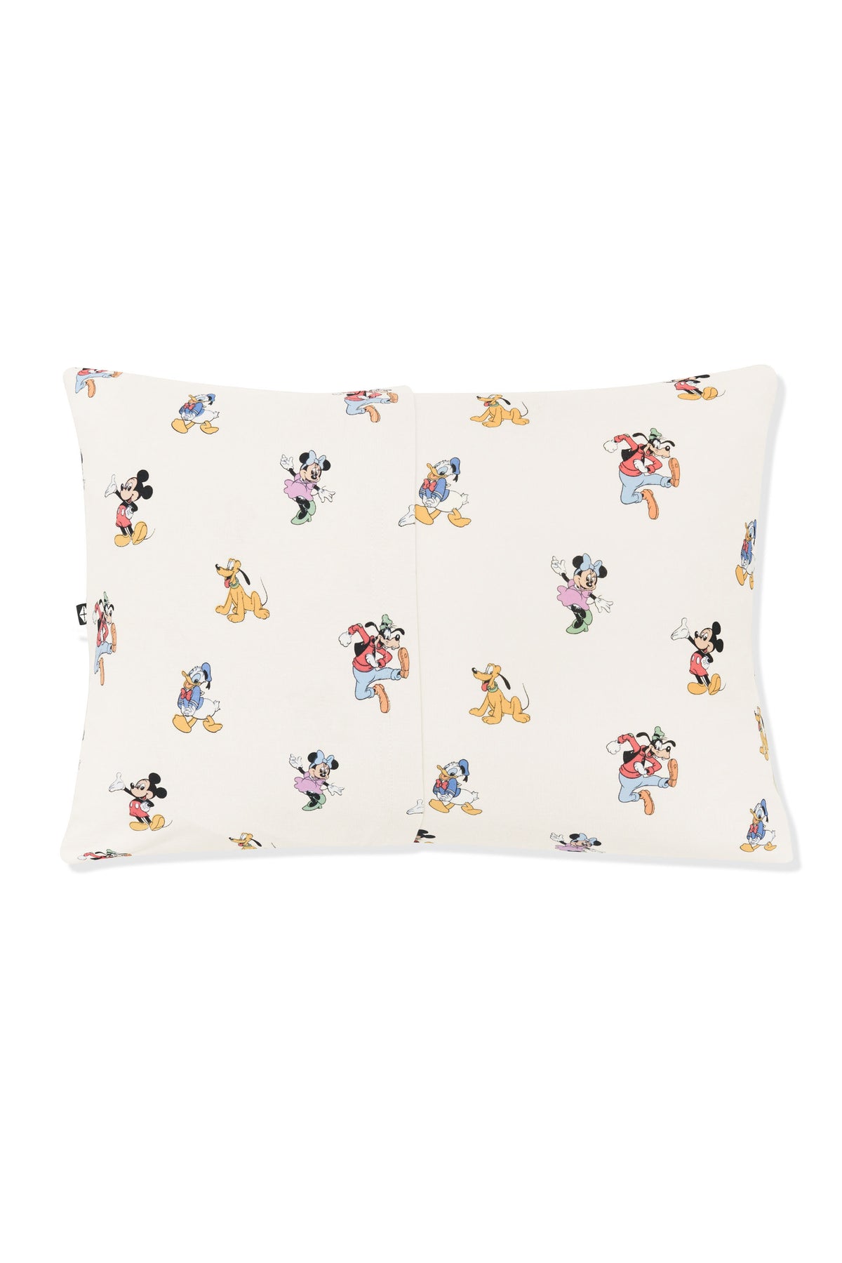Back side of Toddler Pillowcase in Mickey Mouse and Friends print on an oat background