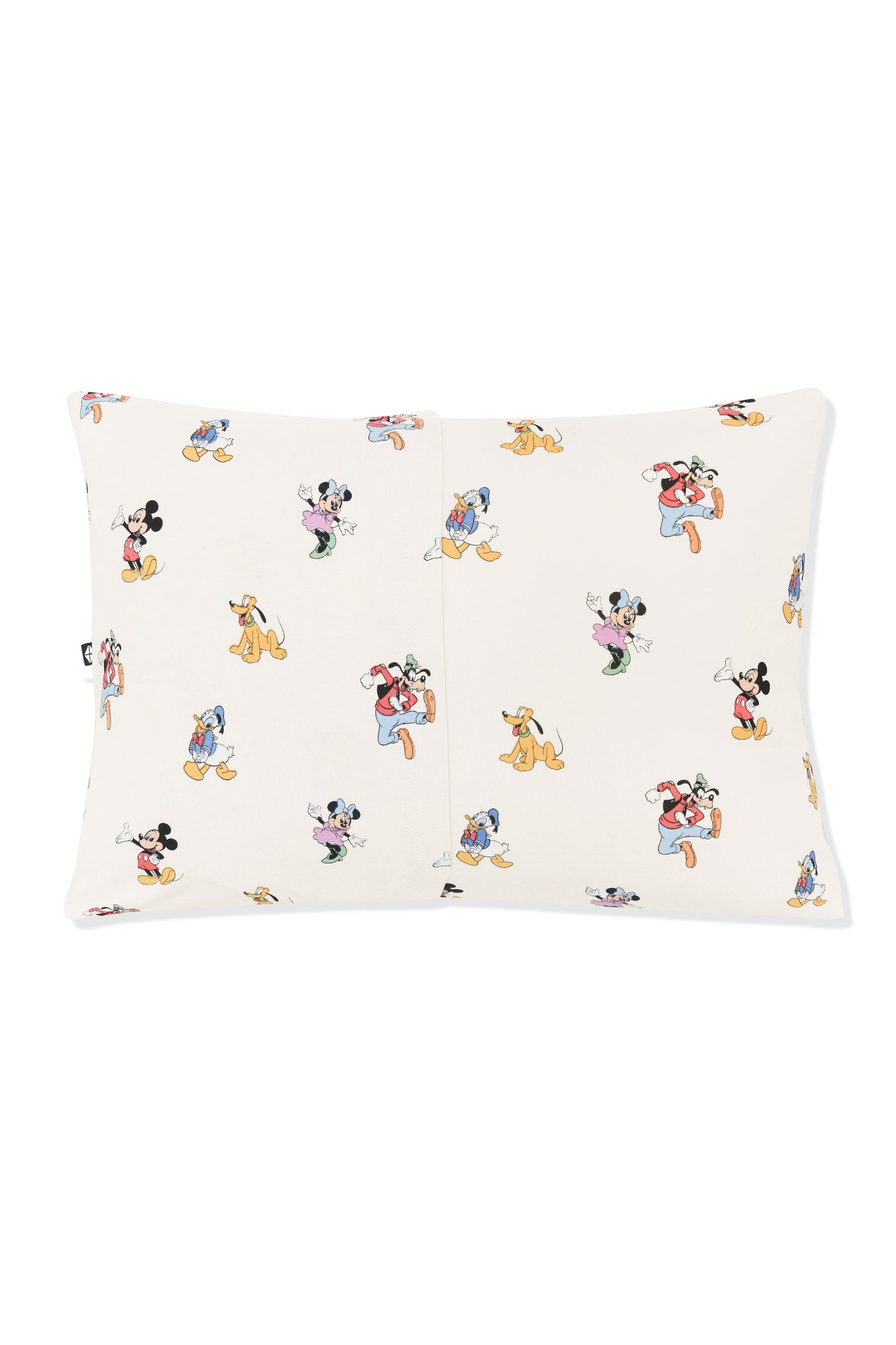 Back side of Toddler Pillowcase in Mickey Mouse and Friends print on an oat background