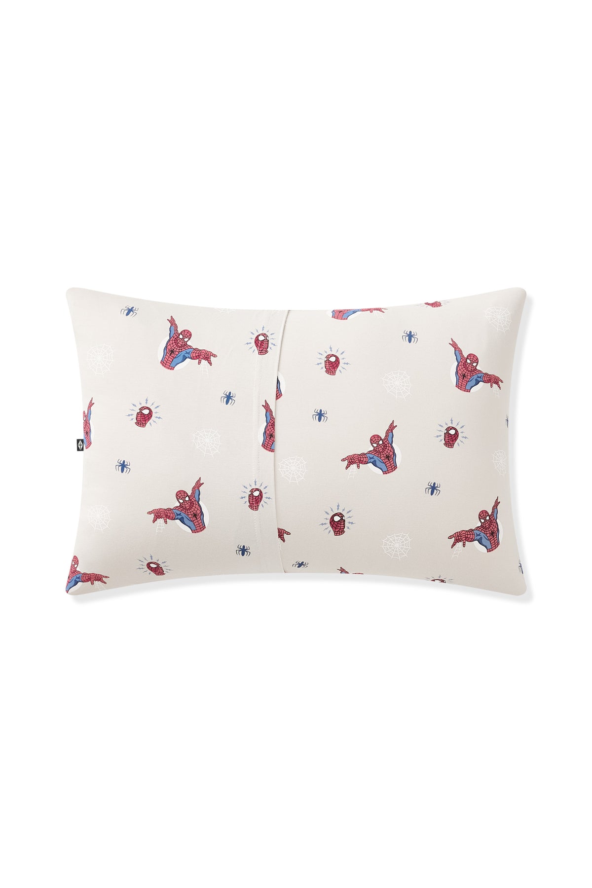 Back side of Oat Toddler Pillowcase with Spider-Man print on a white background