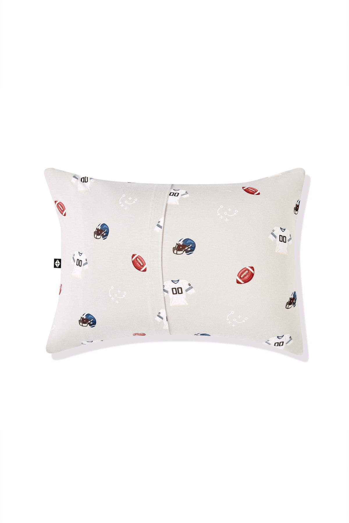 Back side of Toddler Pillowcase in Vintage Football print on a white background