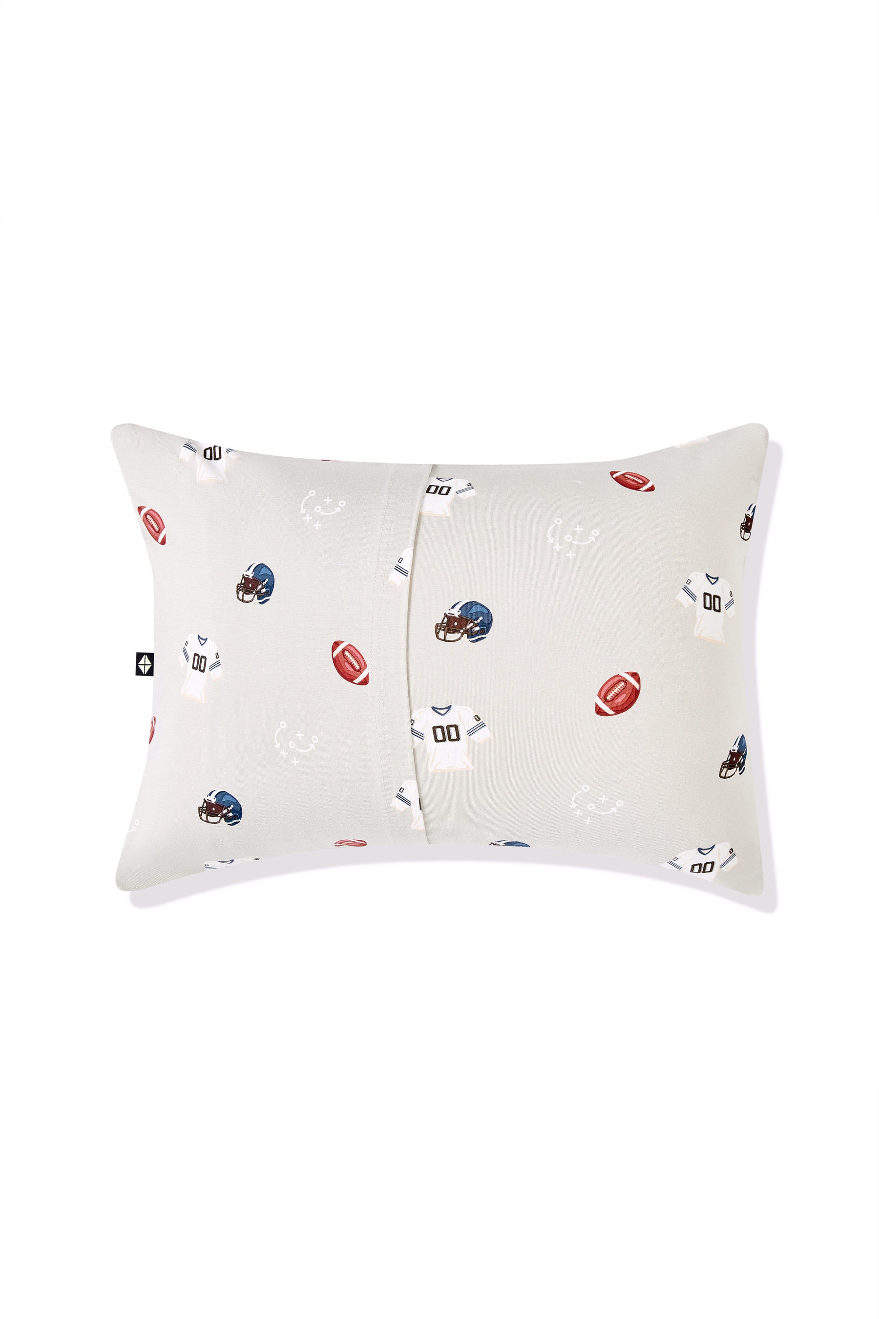 Back side of Toddler Pillowcase in Vintage Football print on a white background