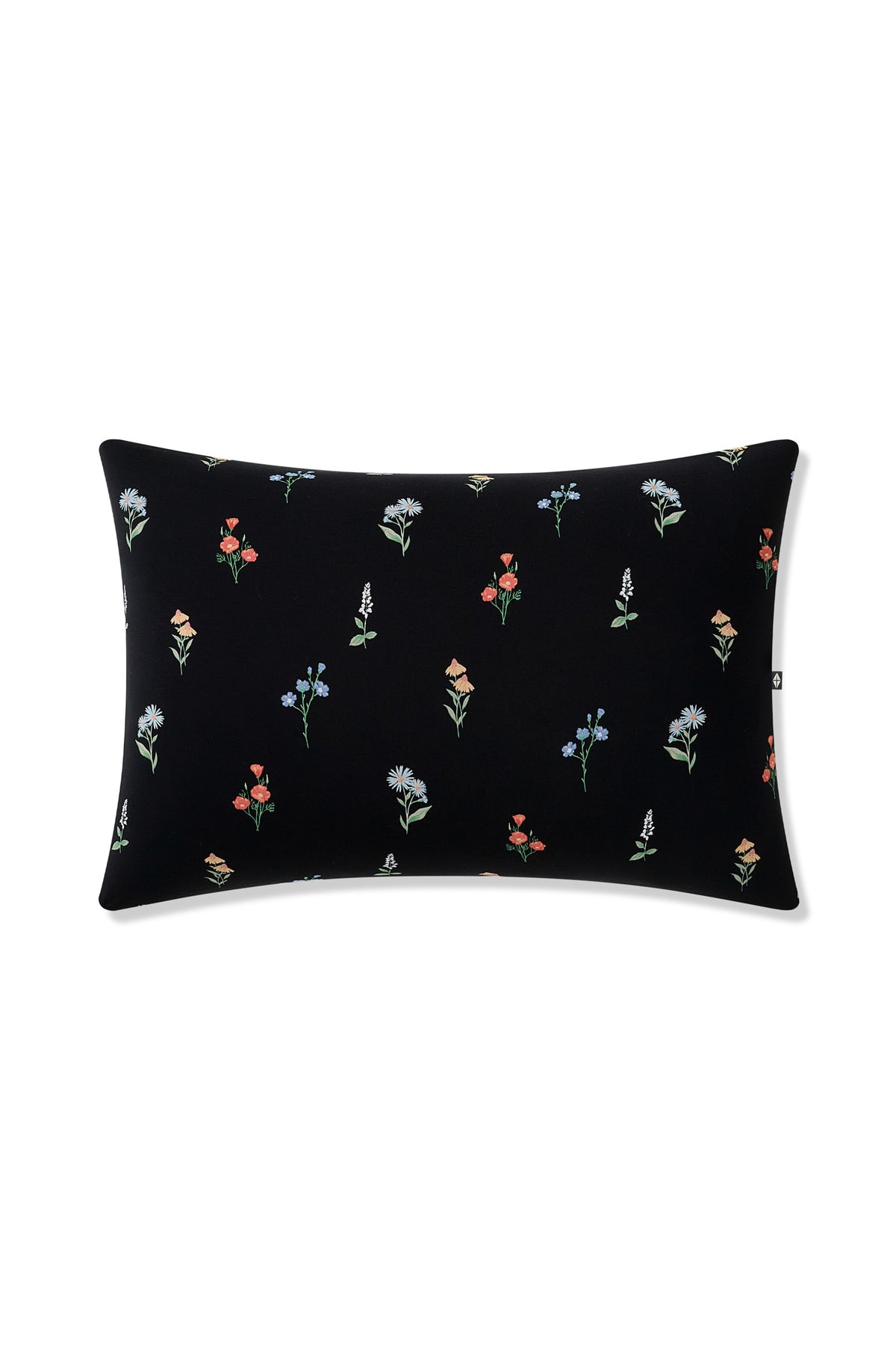 Black Toddler Pillowcase in Wildflower print on a white background