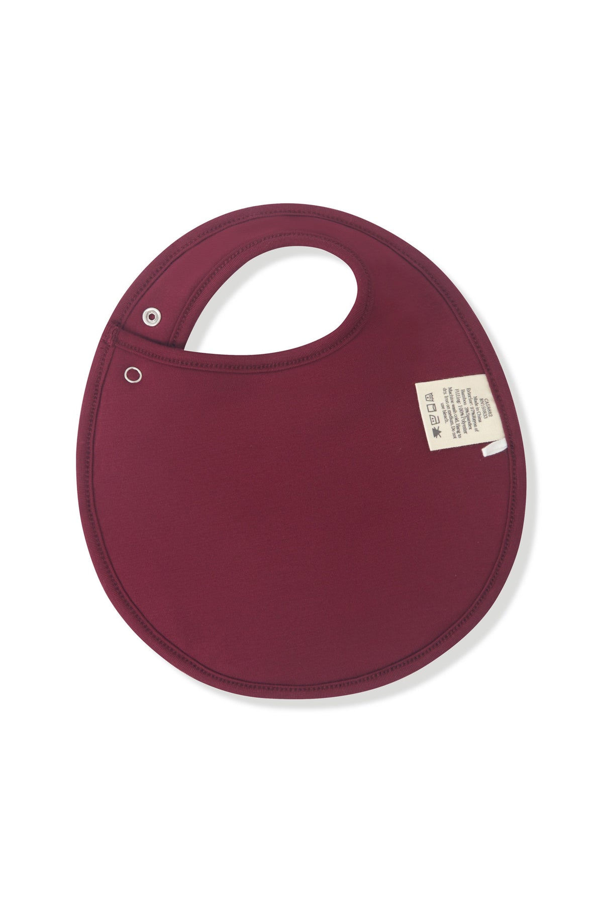 Back side of Cushy Bib in Burgundy on a white background