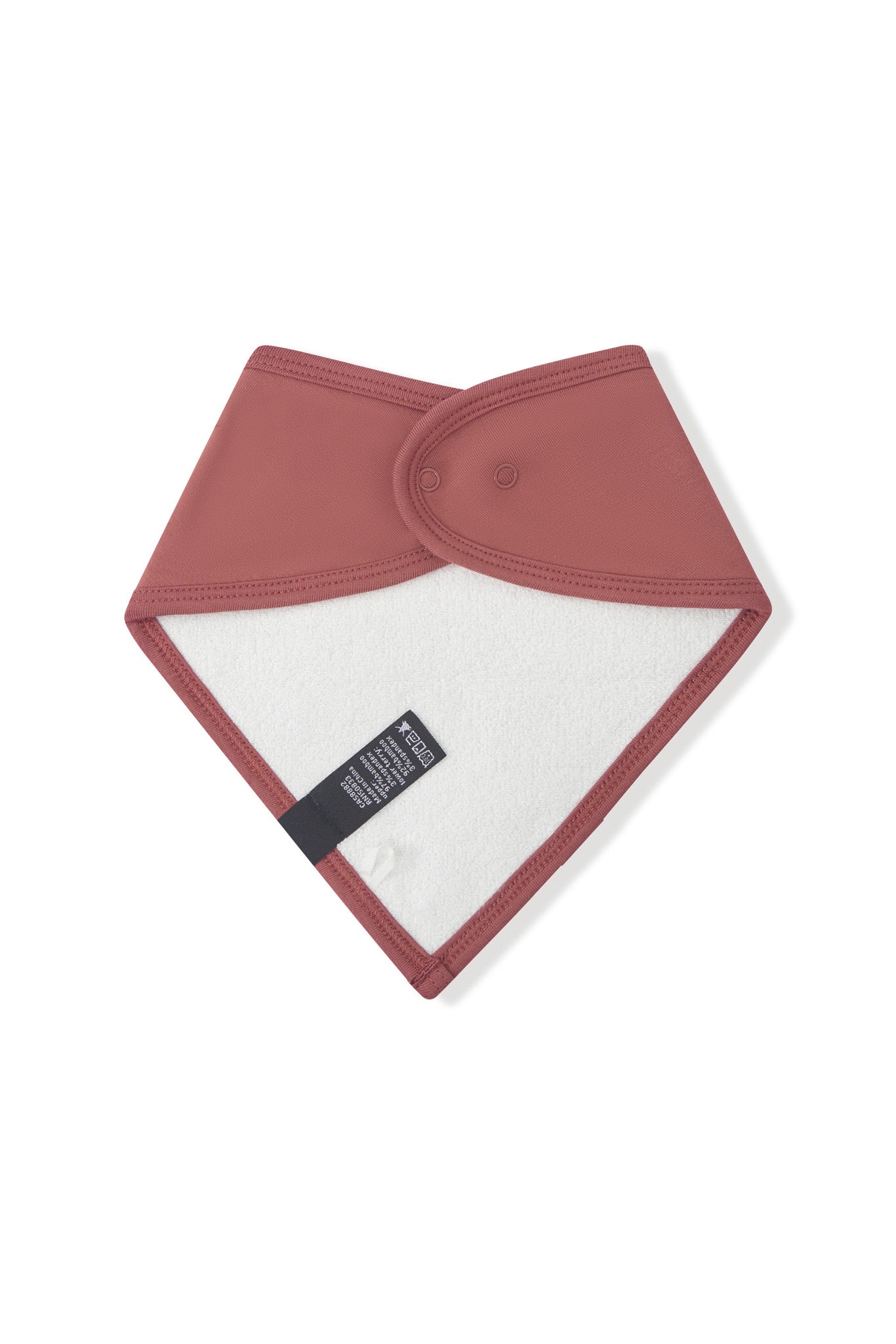 Back side of Bib in Ember with snap closure on a white background