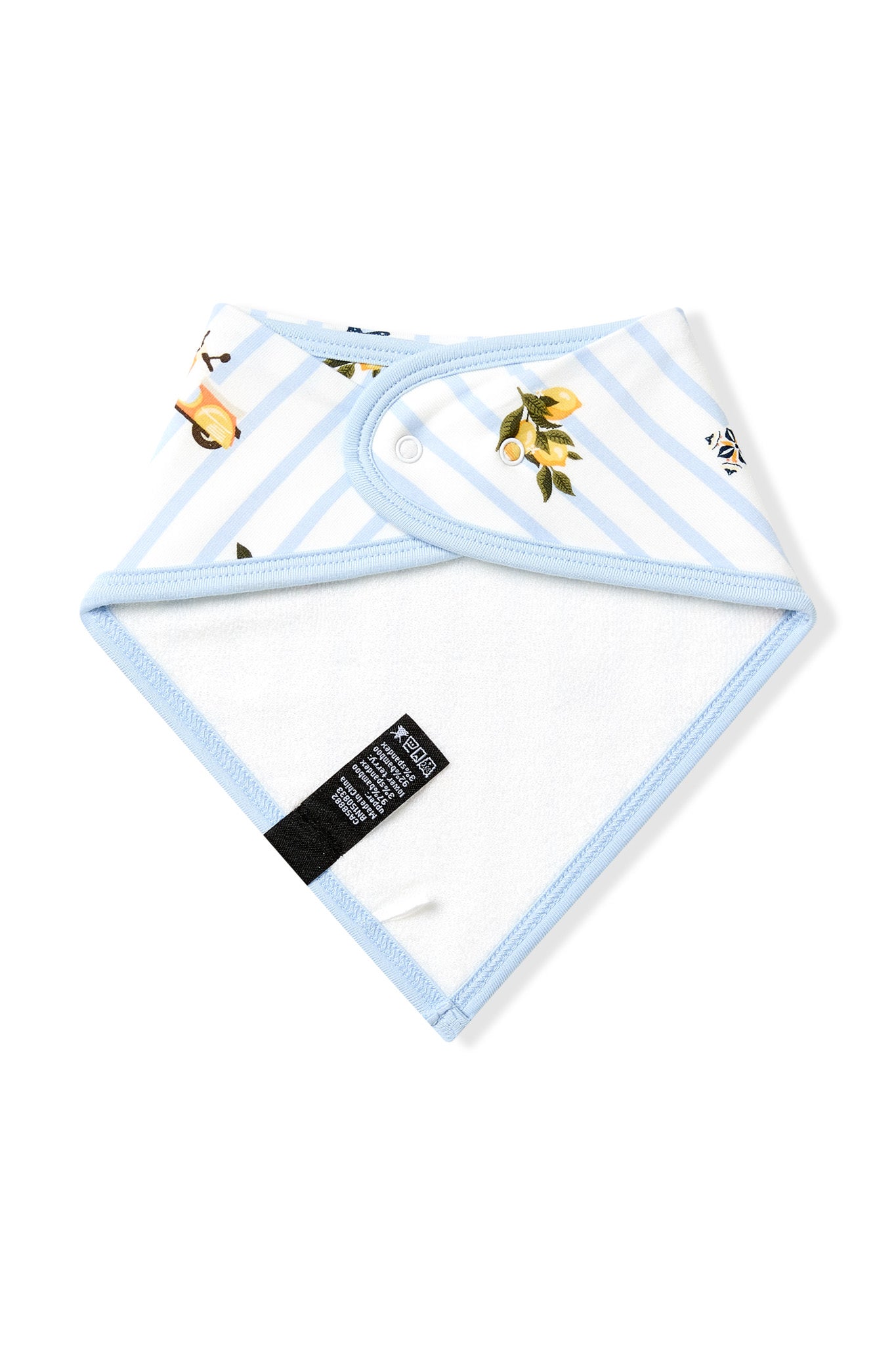 The back of the Bib in Amalfi Coast showing the snap closure and bamboo terry backing