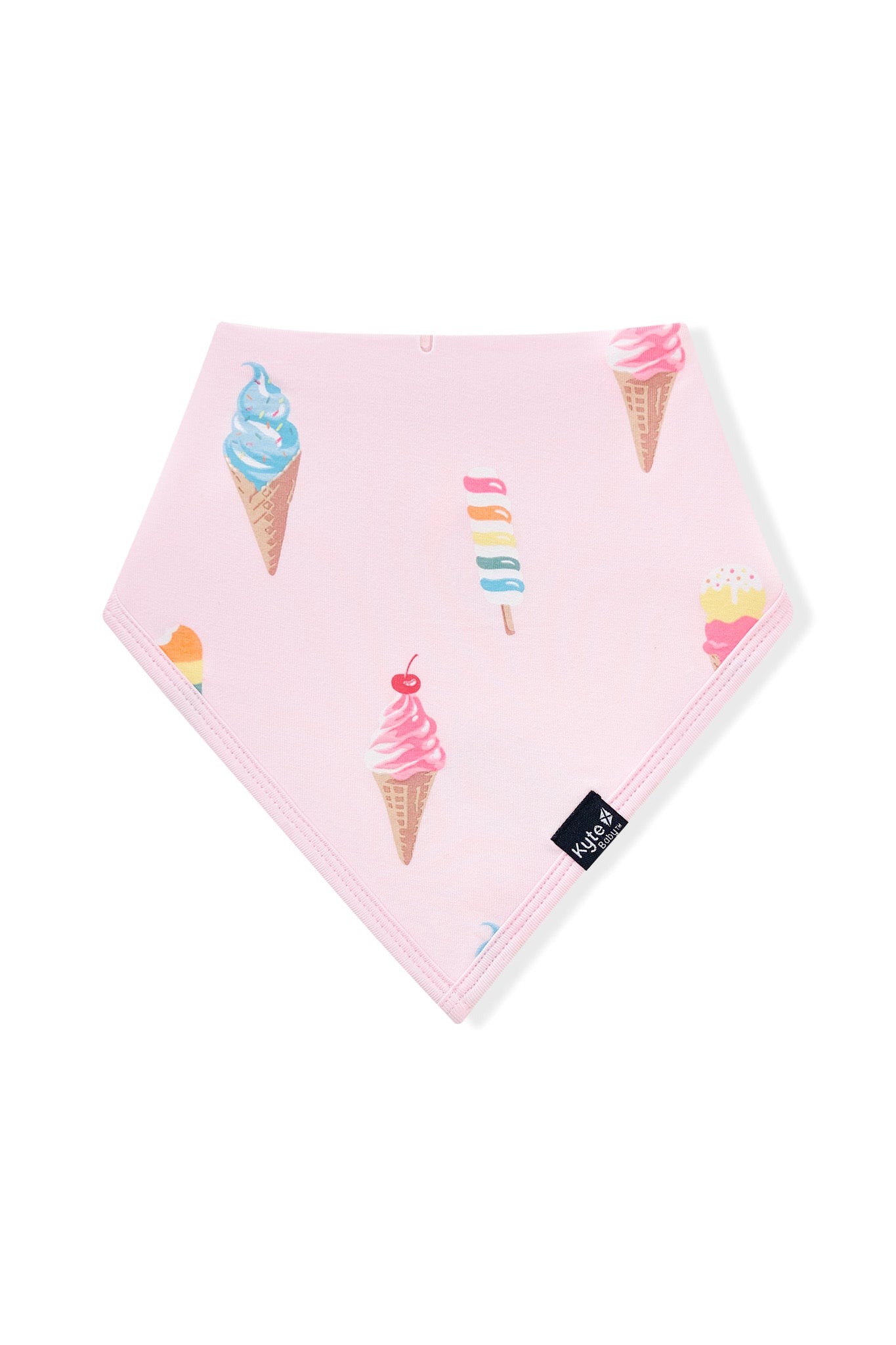Pink Bib with Ice Cream print on white background