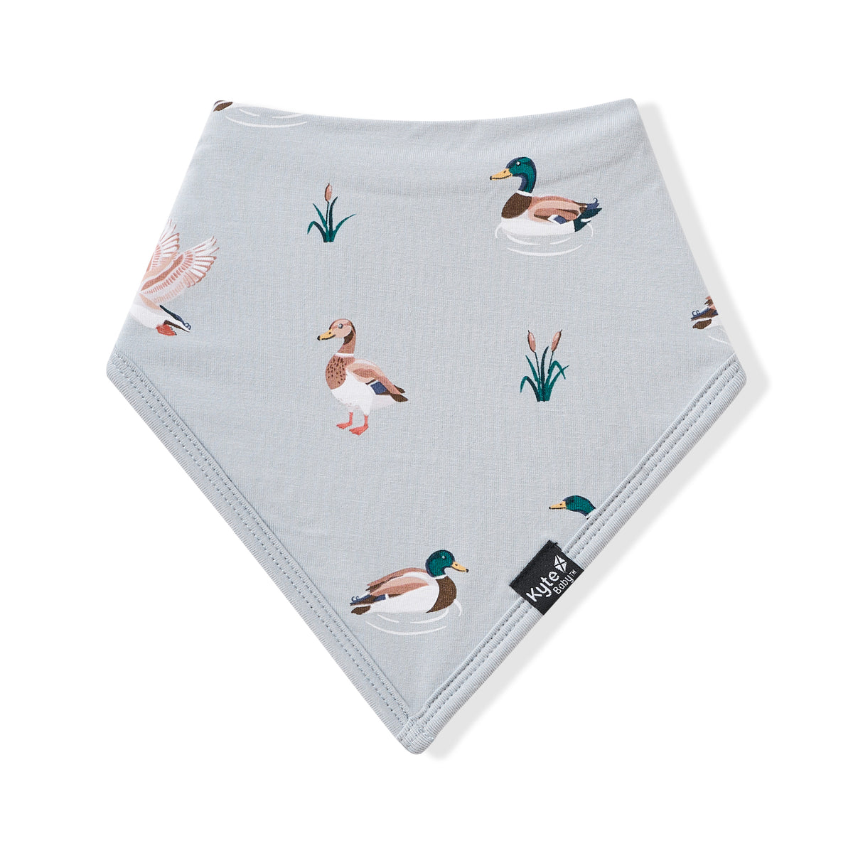 Front of the Bib in Mallard Duck showing the black kyte baby logo