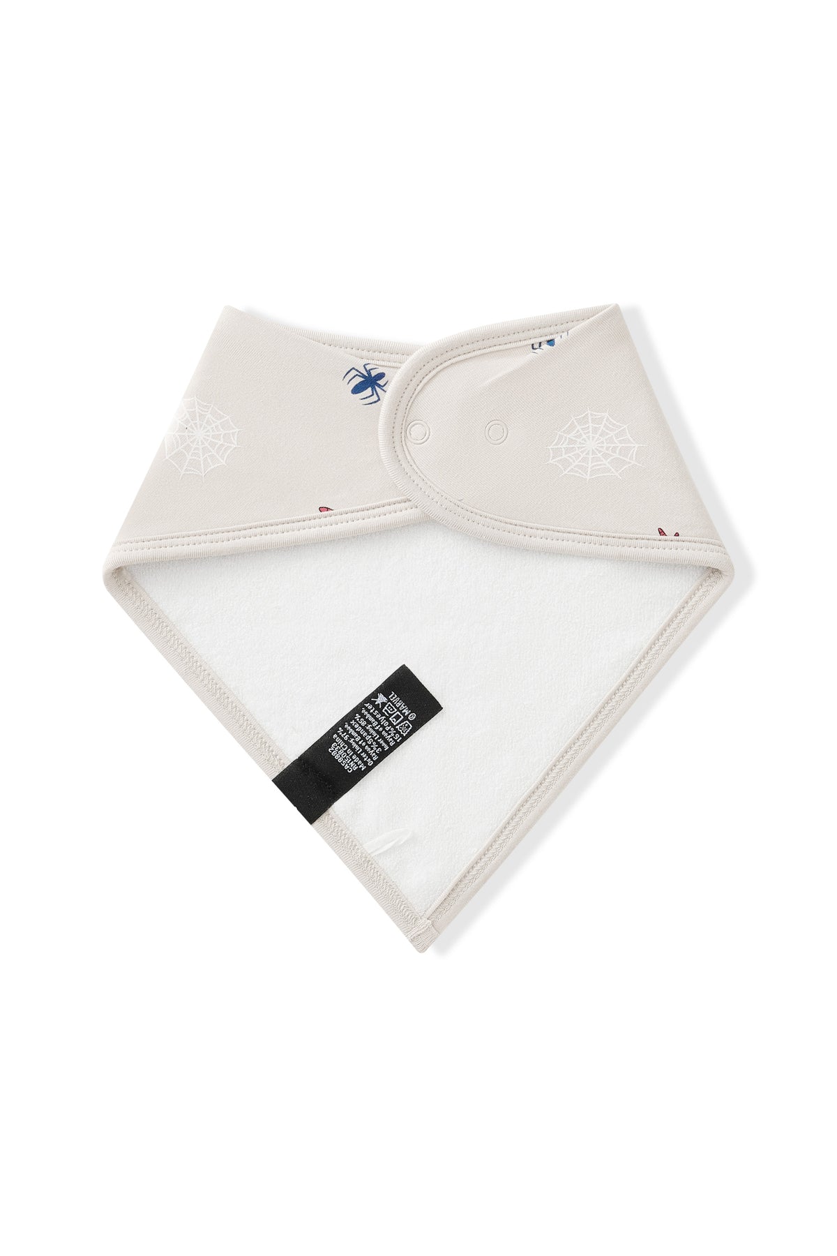 Back side of Oat Bib with Spider-Man print on a white background