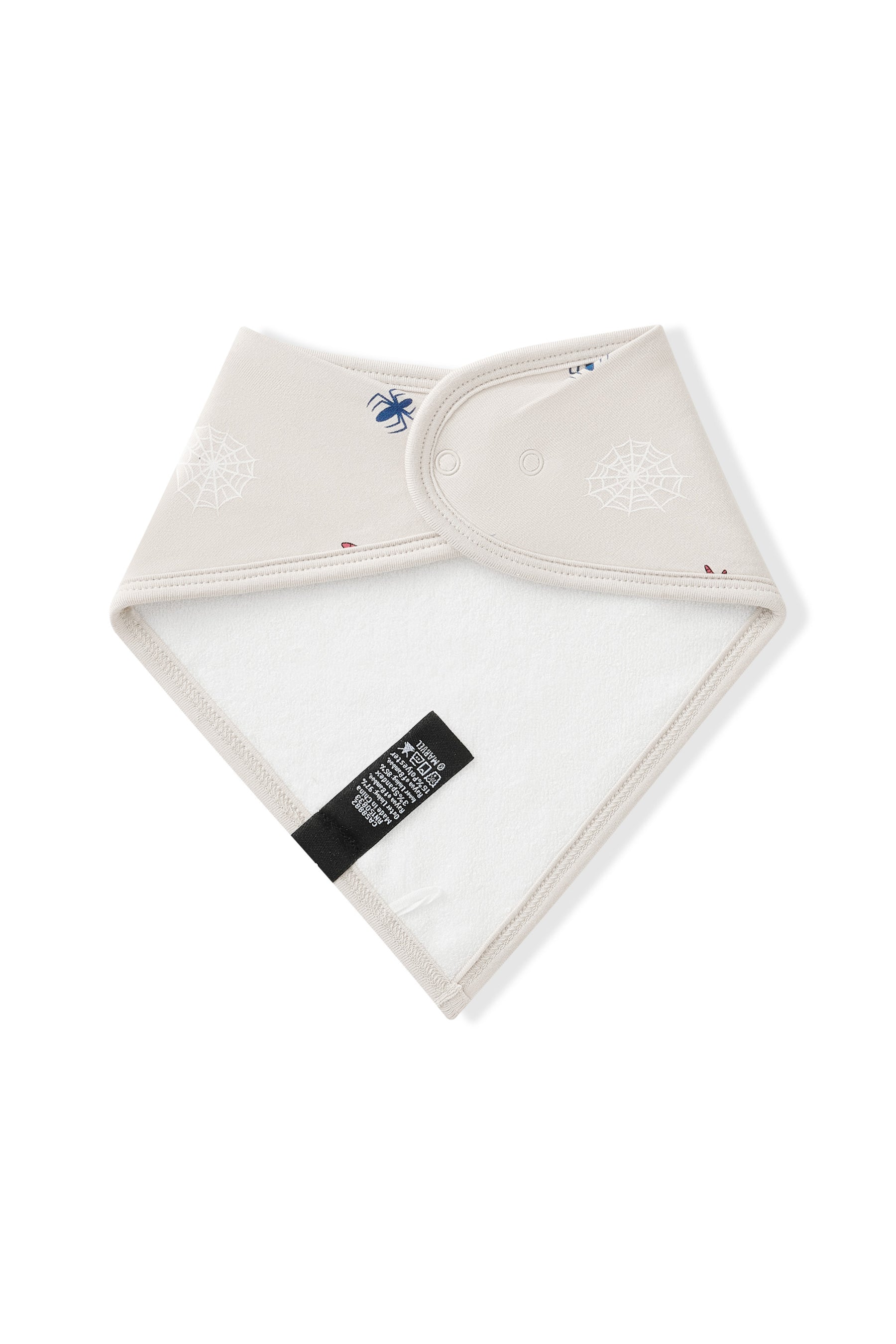 Back side of Oat Bib with Spider-Man print on a white background