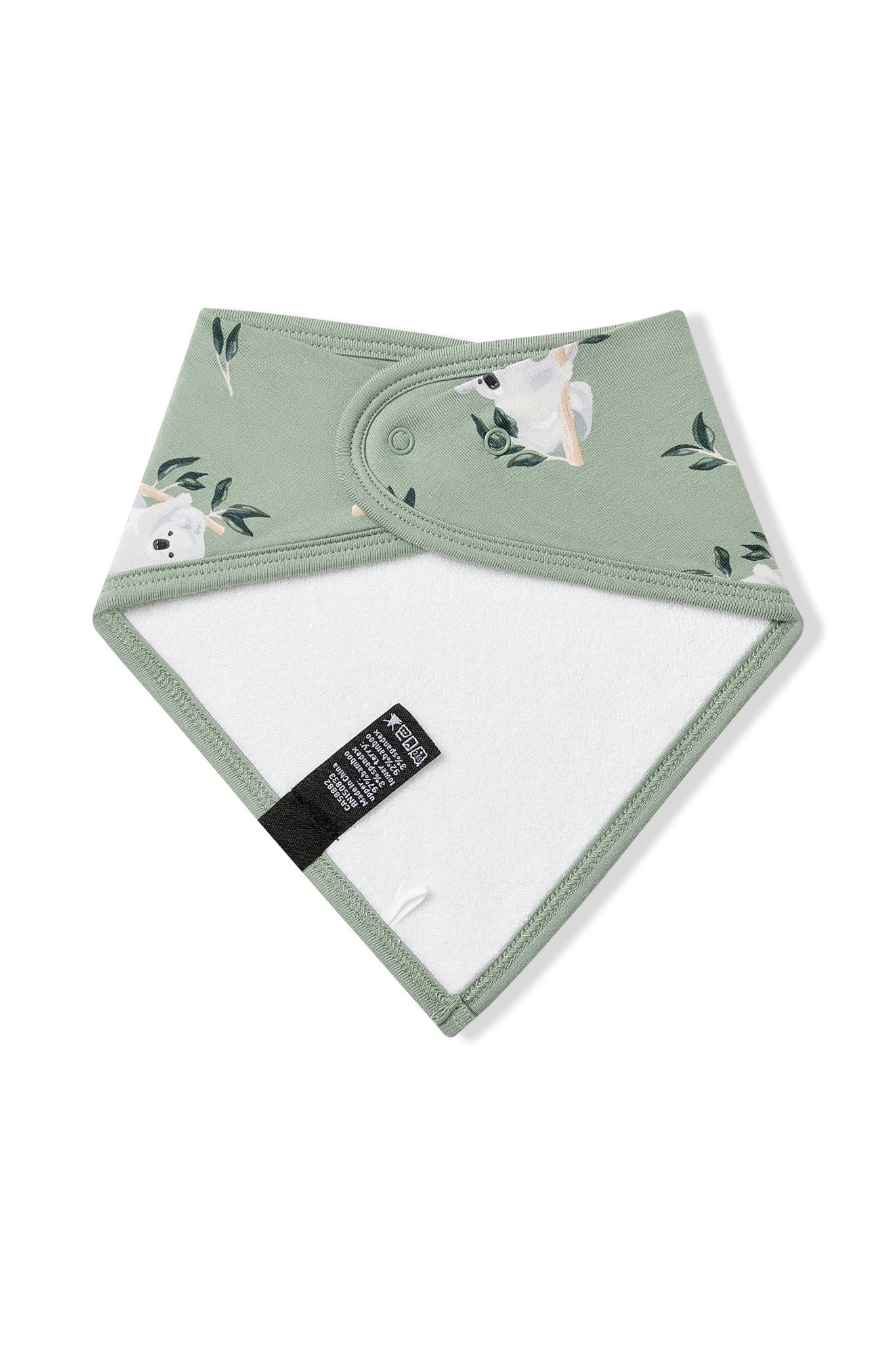 The back of the Baby Blanket in Koala showing the snap closures and bamboo terry backing