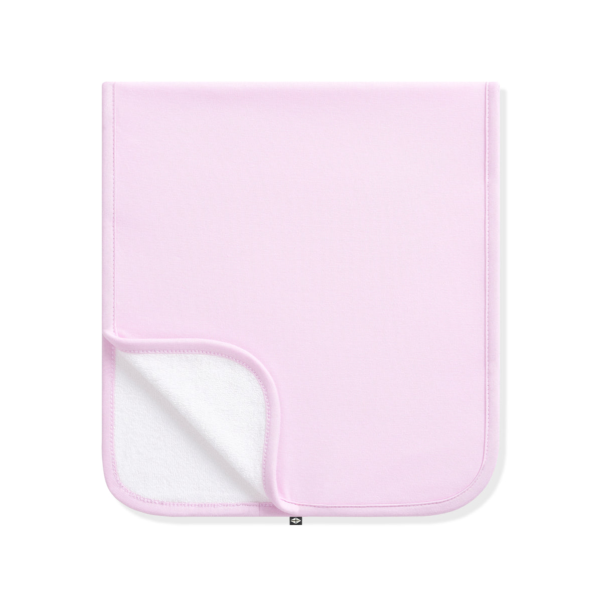 Purple baby burp cloth with white back on a white background