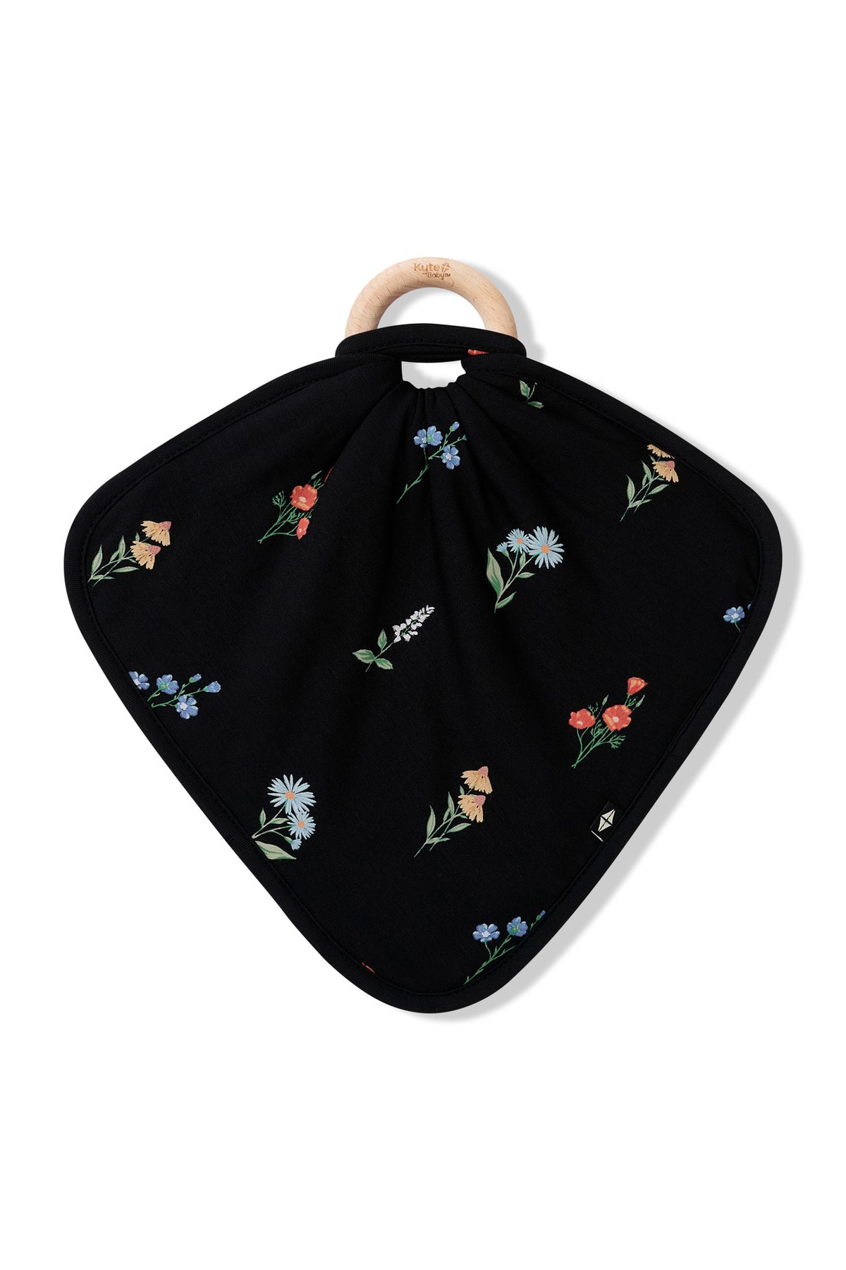 Black Lovey in Wildflower print with Removable Wooden Teething Ring on a white background