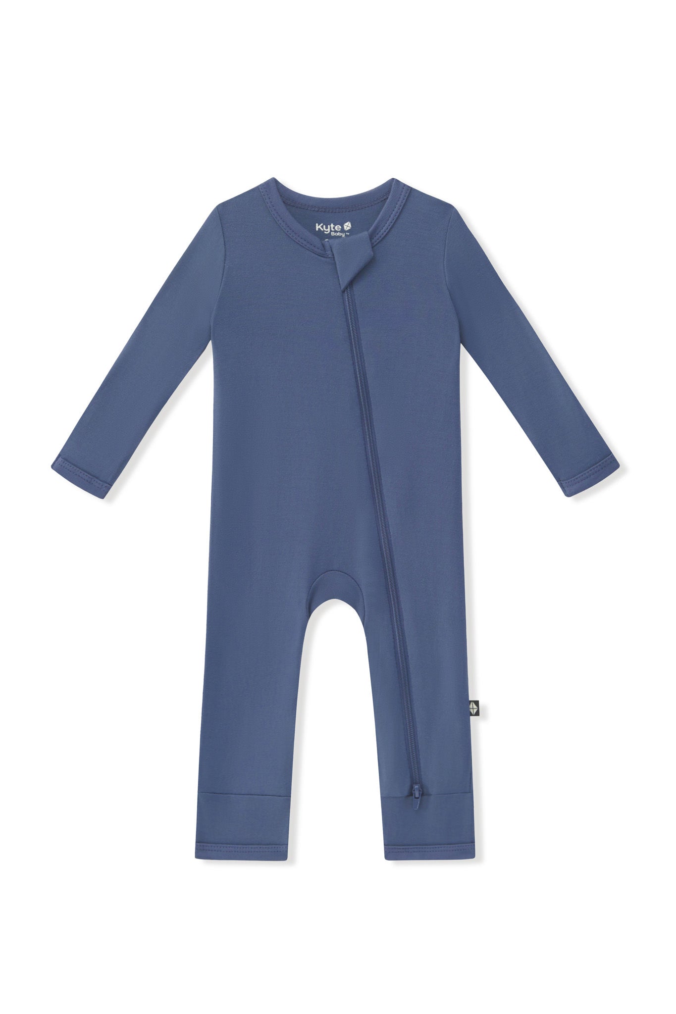 Zippered Romper in Oxford on a white background