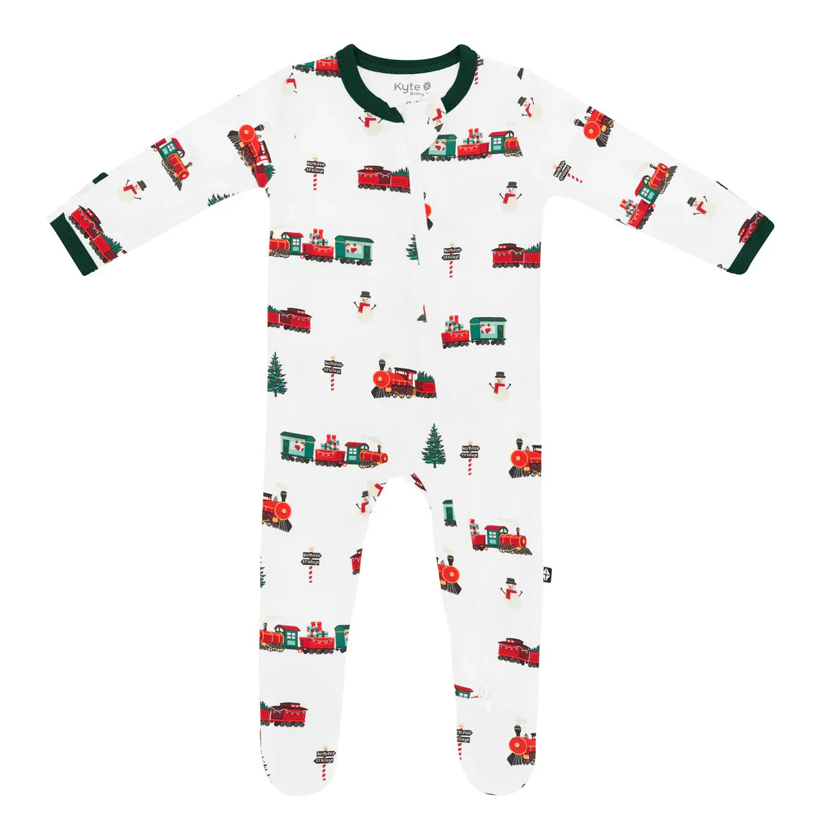 holiday train zippered footie