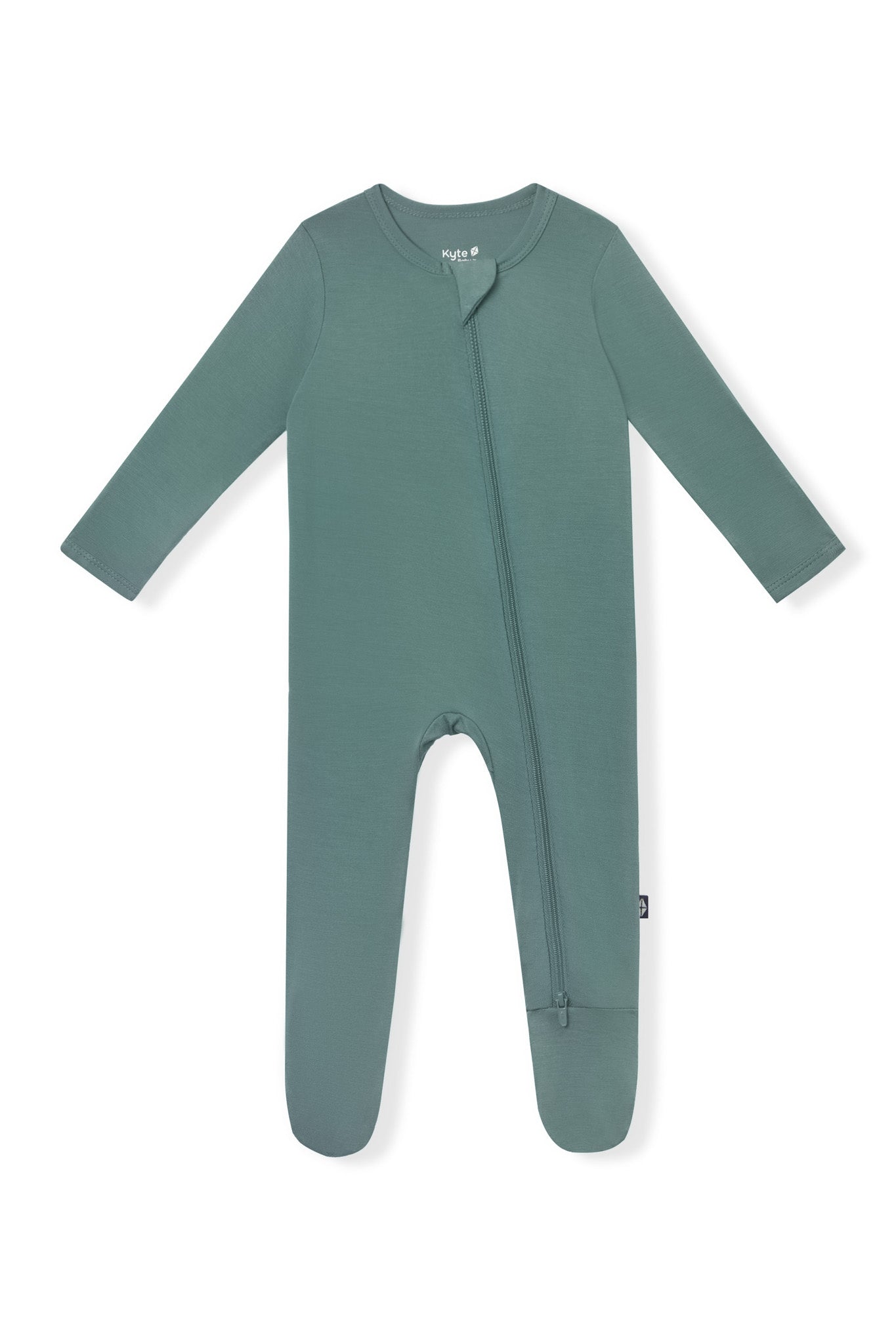 Zippered Footie in Pine on a white background