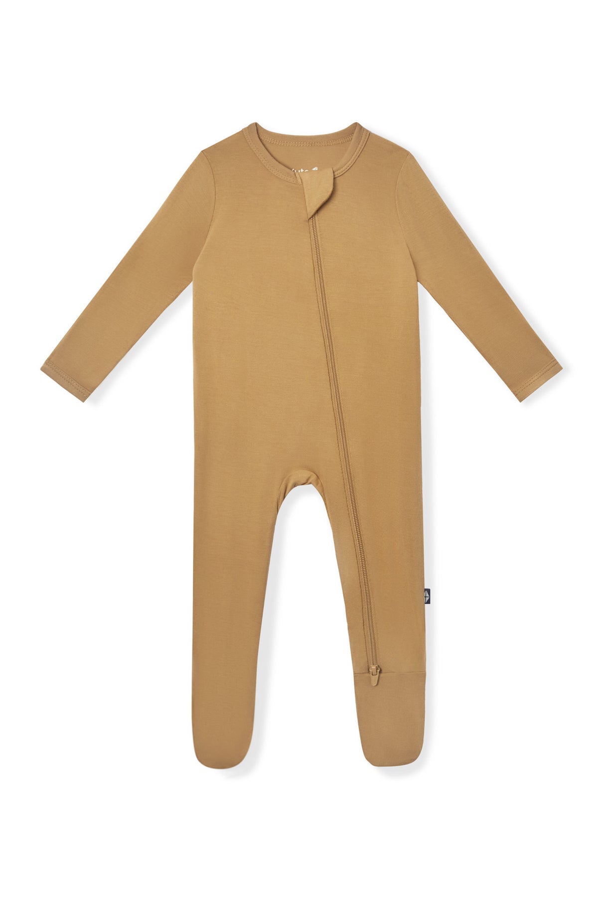 Zippered Footie in Ochre on a white background