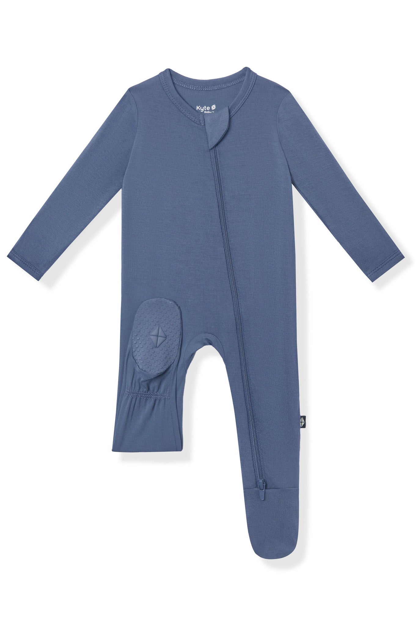 Zippered Footie in Oxford with dotted footie on a white background