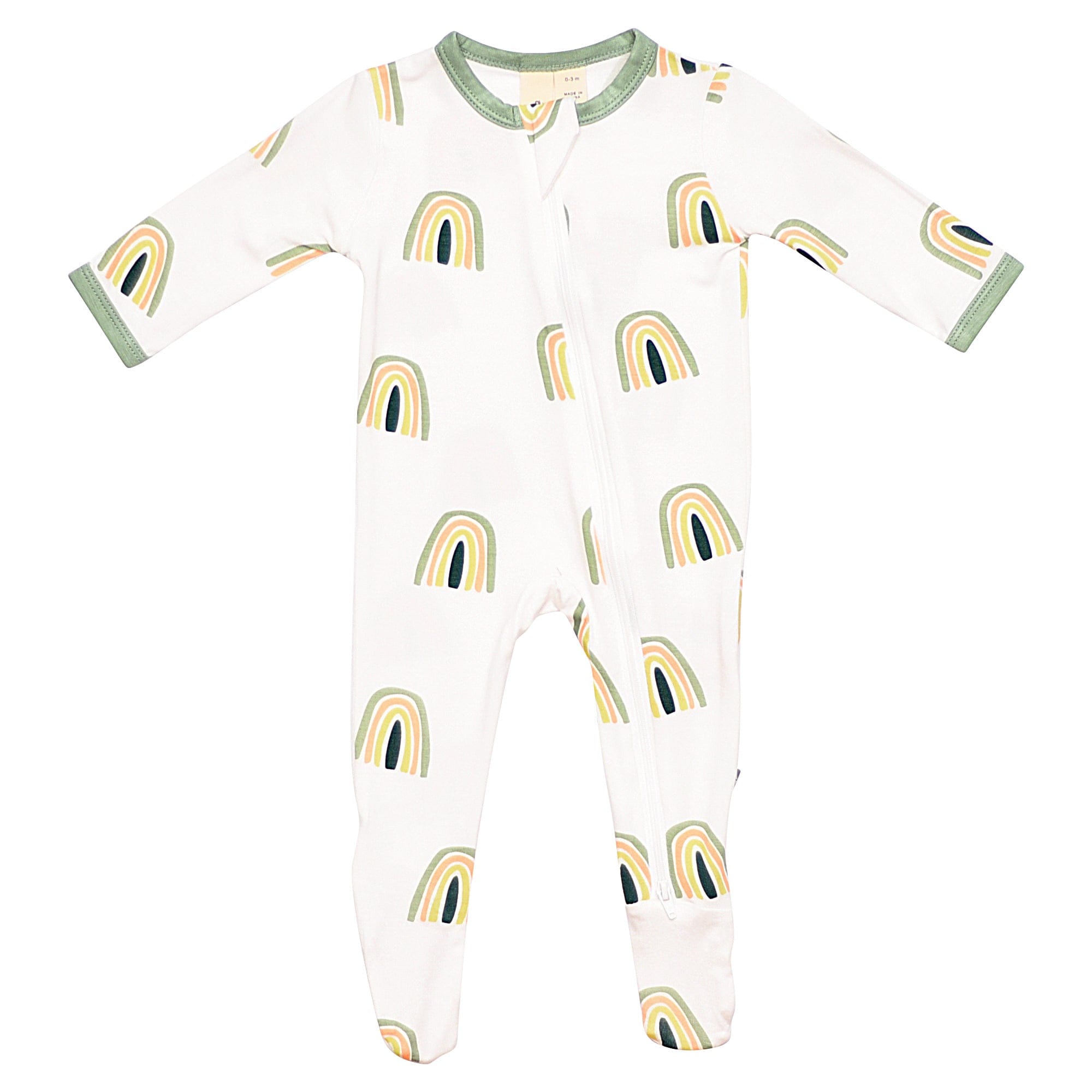 zippered footie in matcha rainbow