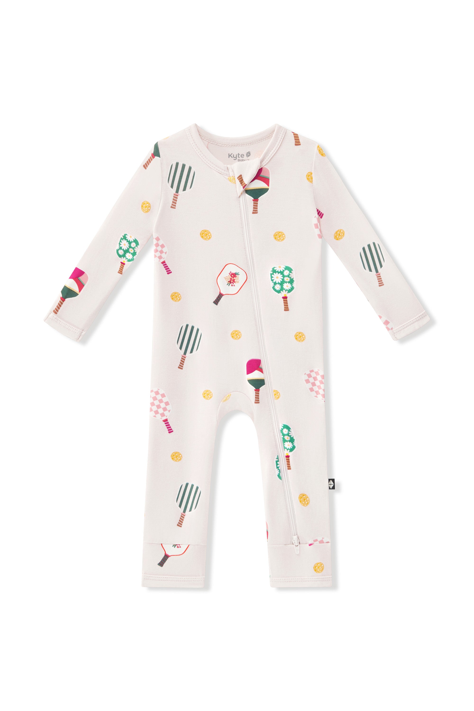 Zippered Romper in Pickleball print on a white background