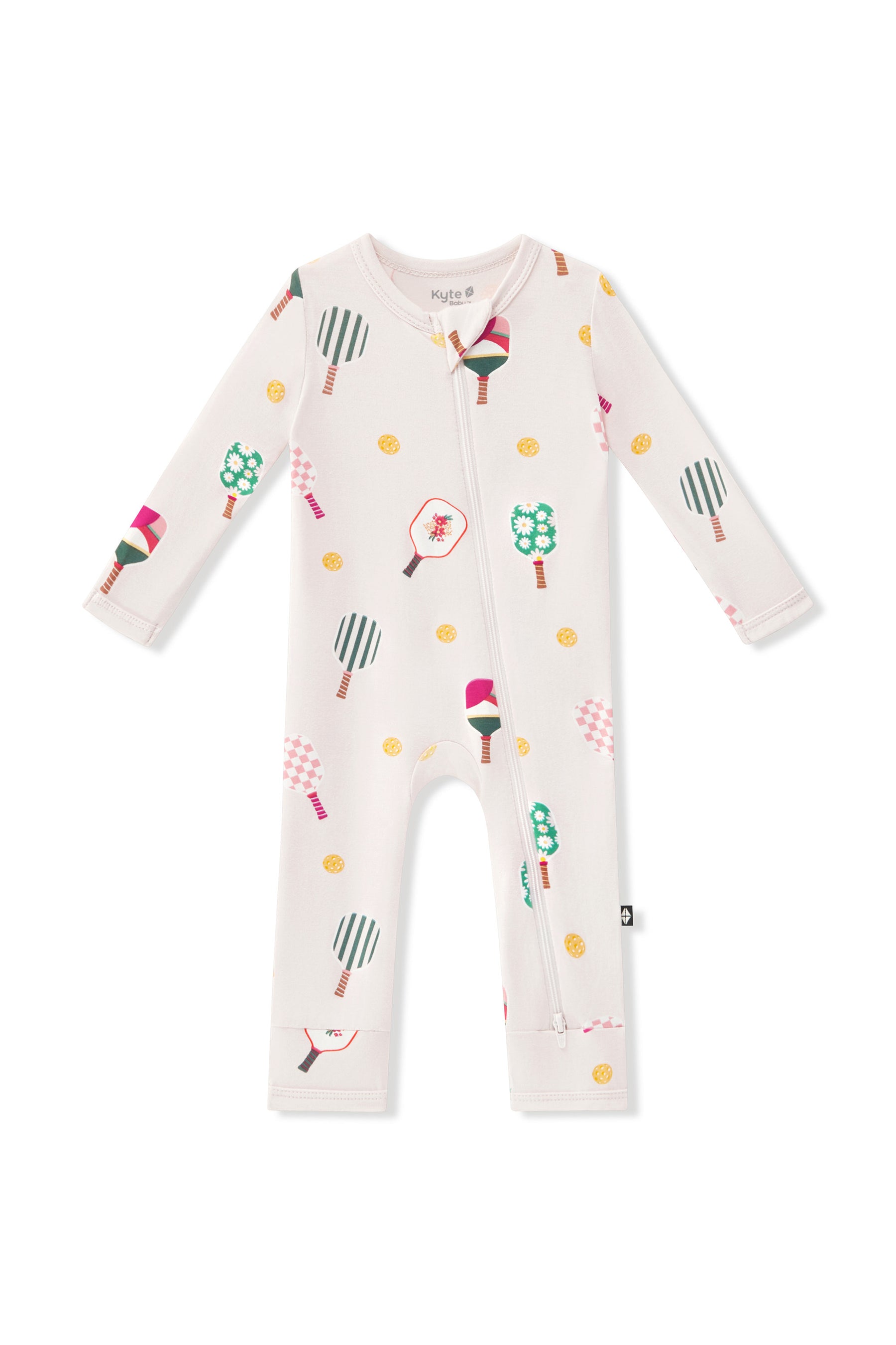 Zippered Romper in Pickleball print on a white background