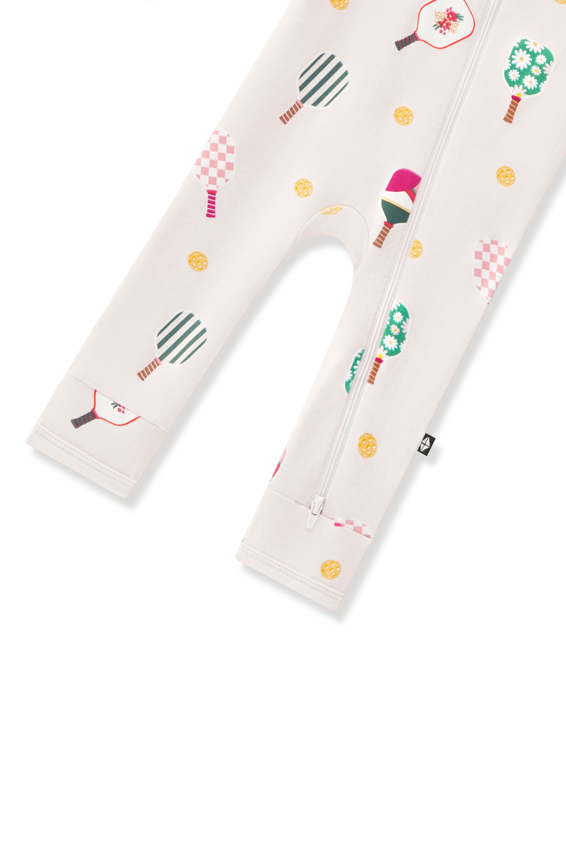 Bottom part of Zippered Romper in Pickleball print on a white background